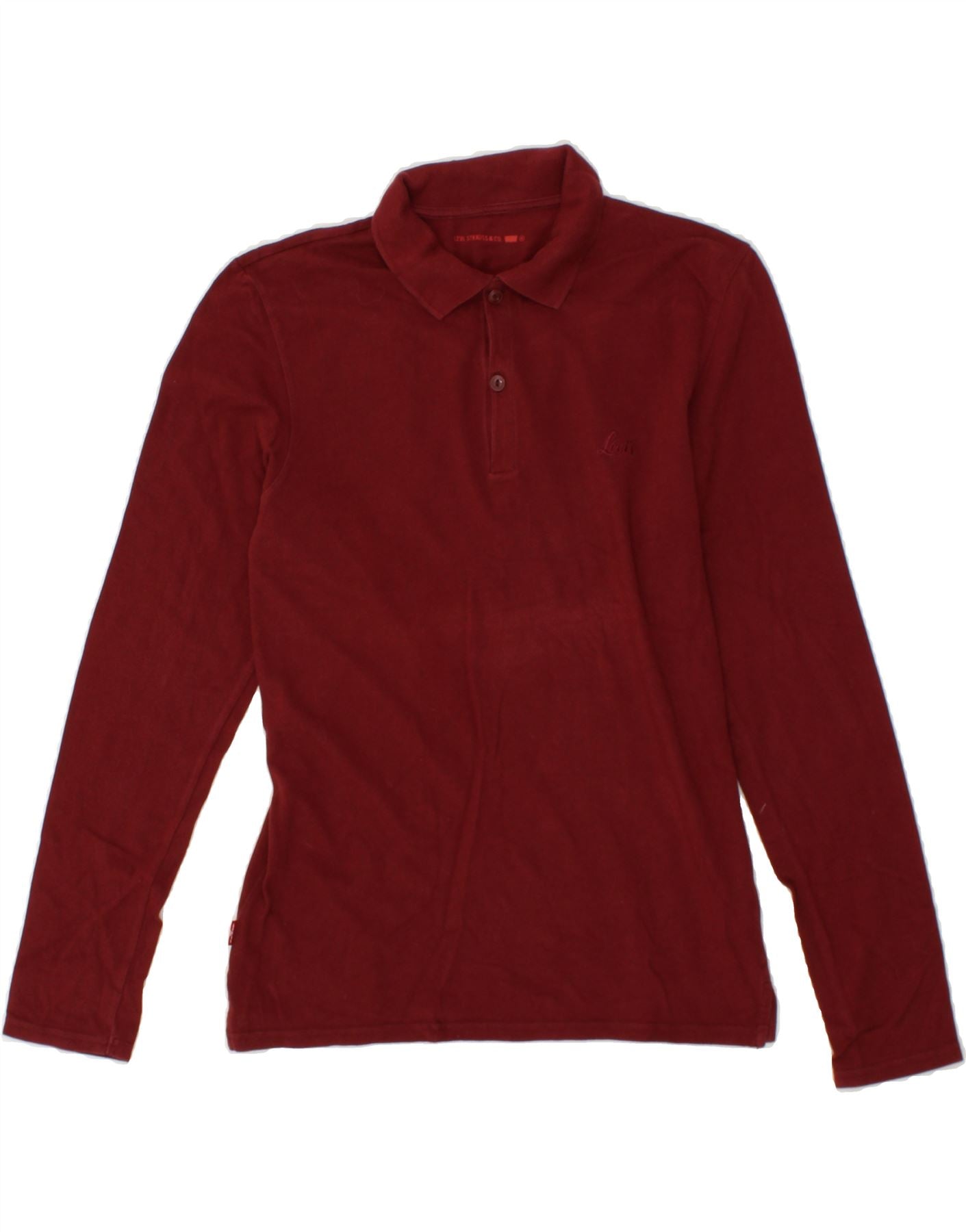 Image of LEVI'S Mens Long Sleeve Polo Shirt Medium Maroon Cotton