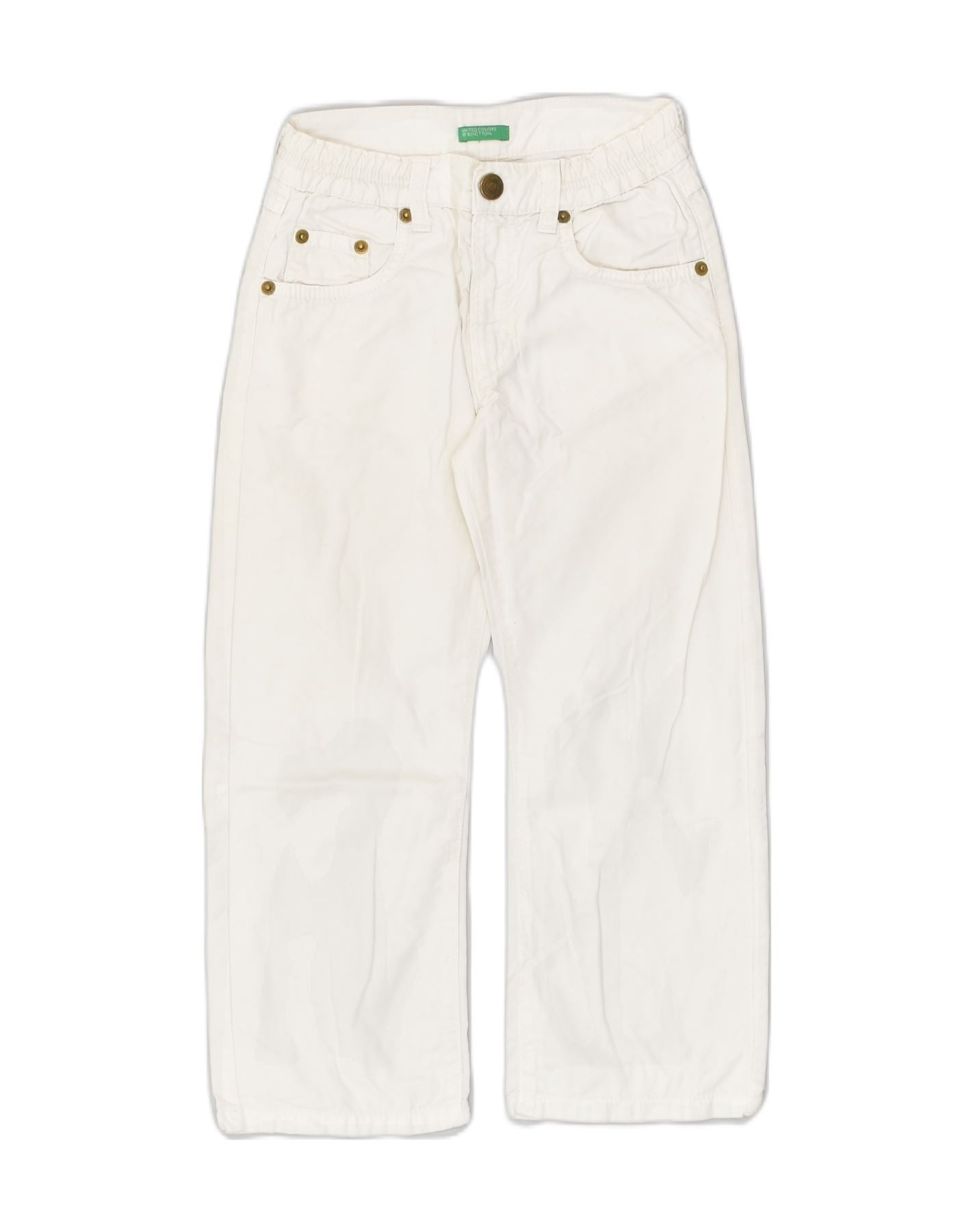 image of BENETTON Girls Straight Casual Trousers 3-4 Years XS W20 L18  White Cotton