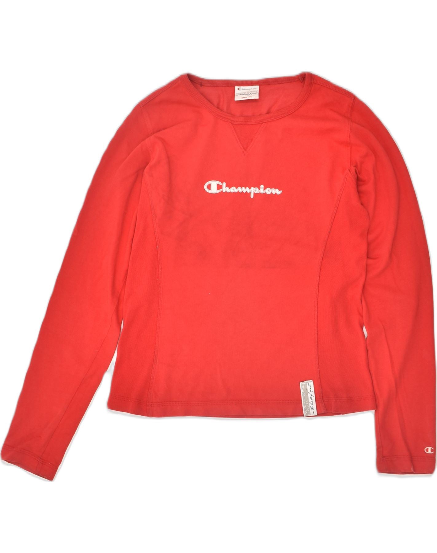 image of CHAMPION Womens Graphic Top Long Sleeve UK 12 Medium Orange Cotton