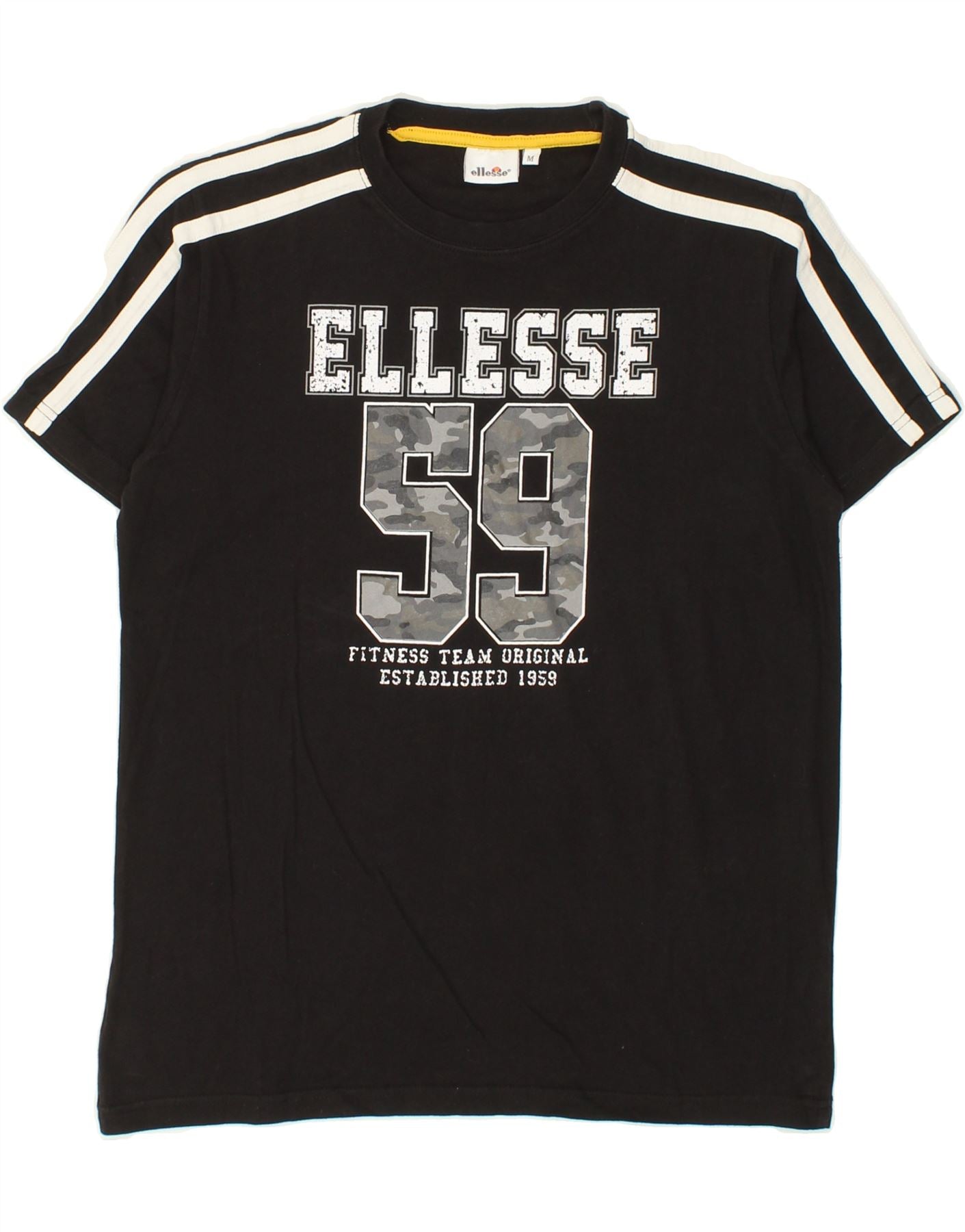 image of ELLESSE Mens Graphic T-Shirt Top Medium Black Cotton
