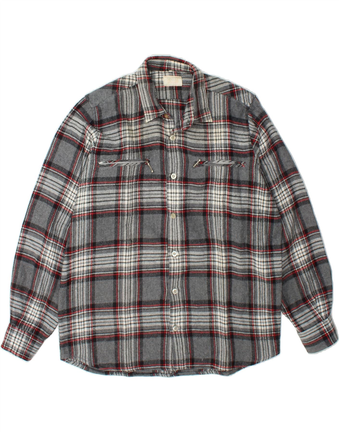 image of VINTAGE Mens Flannel Shirt Large Grey Plaid Wool