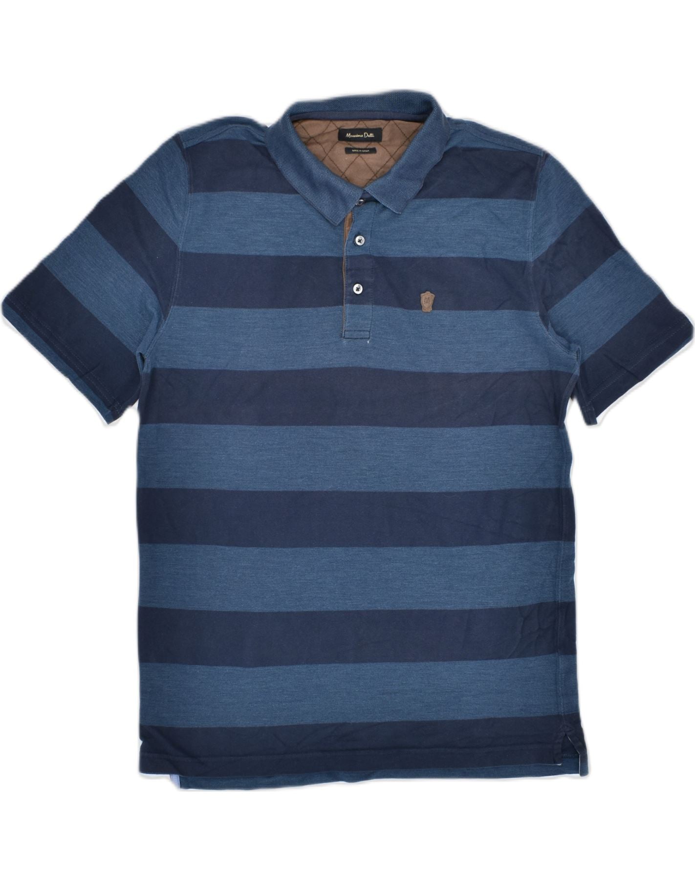 Image of MASSIMO DUTTI Mens Polo Shirt Medium Navy Blue Striped