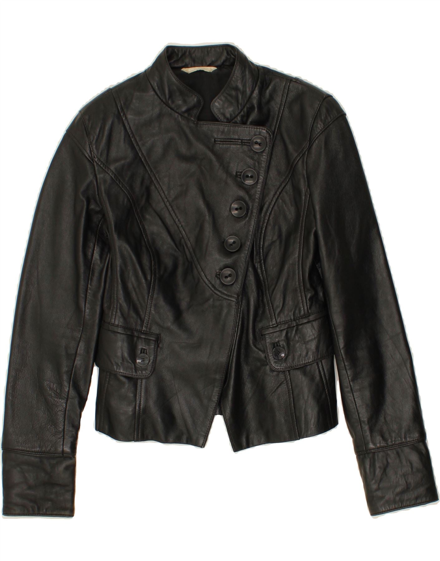 image of PROMOD Womens Leather Jacket UK 12 Medium Black