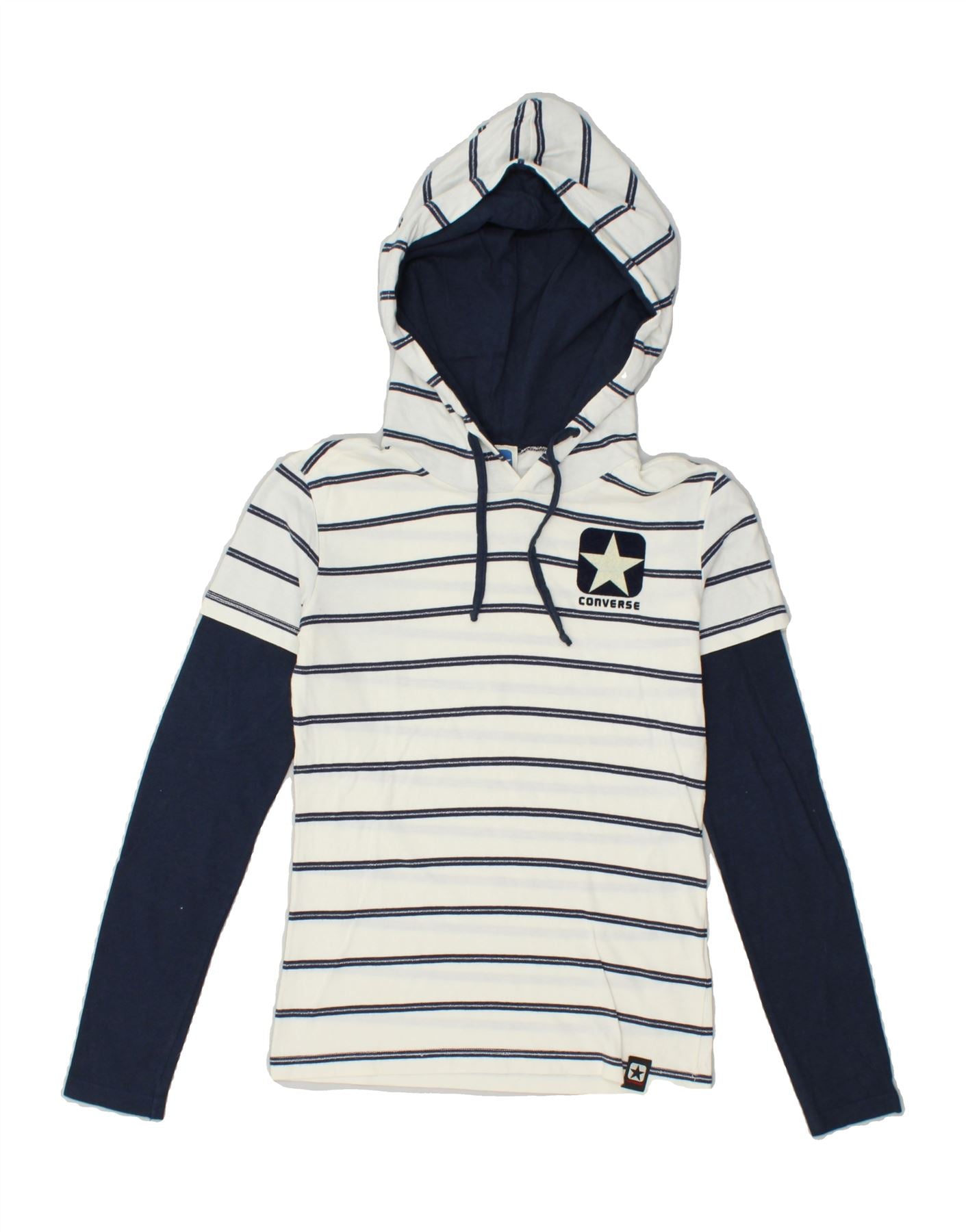 image of CONVERSE Girls Graphic Hoodie Jumper 10-11 Years Medium Off White Striped