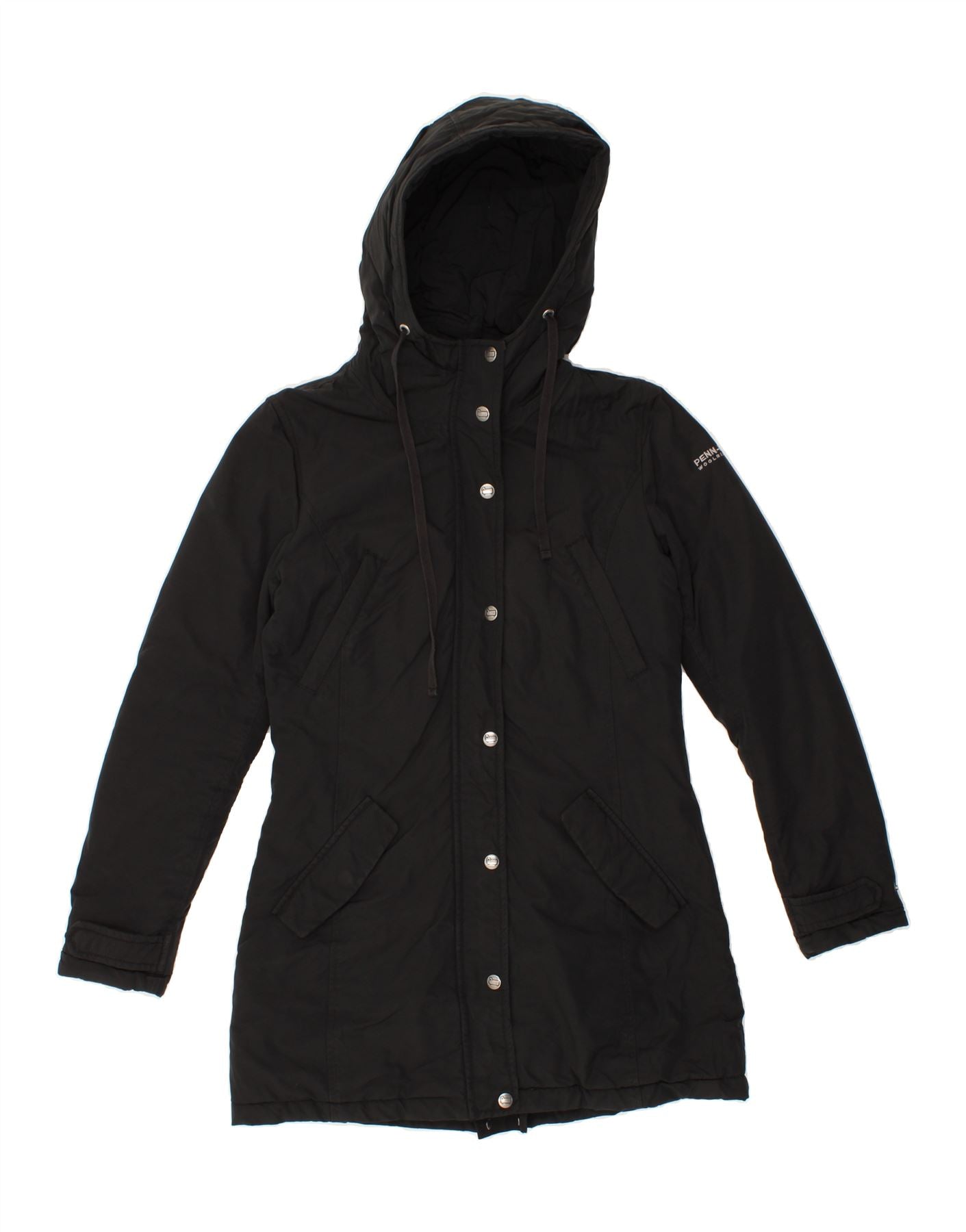 image of WOOLRICH Womens Penn-Rich Hooded Windbreaker Coat UK 10 Small Black Cotton