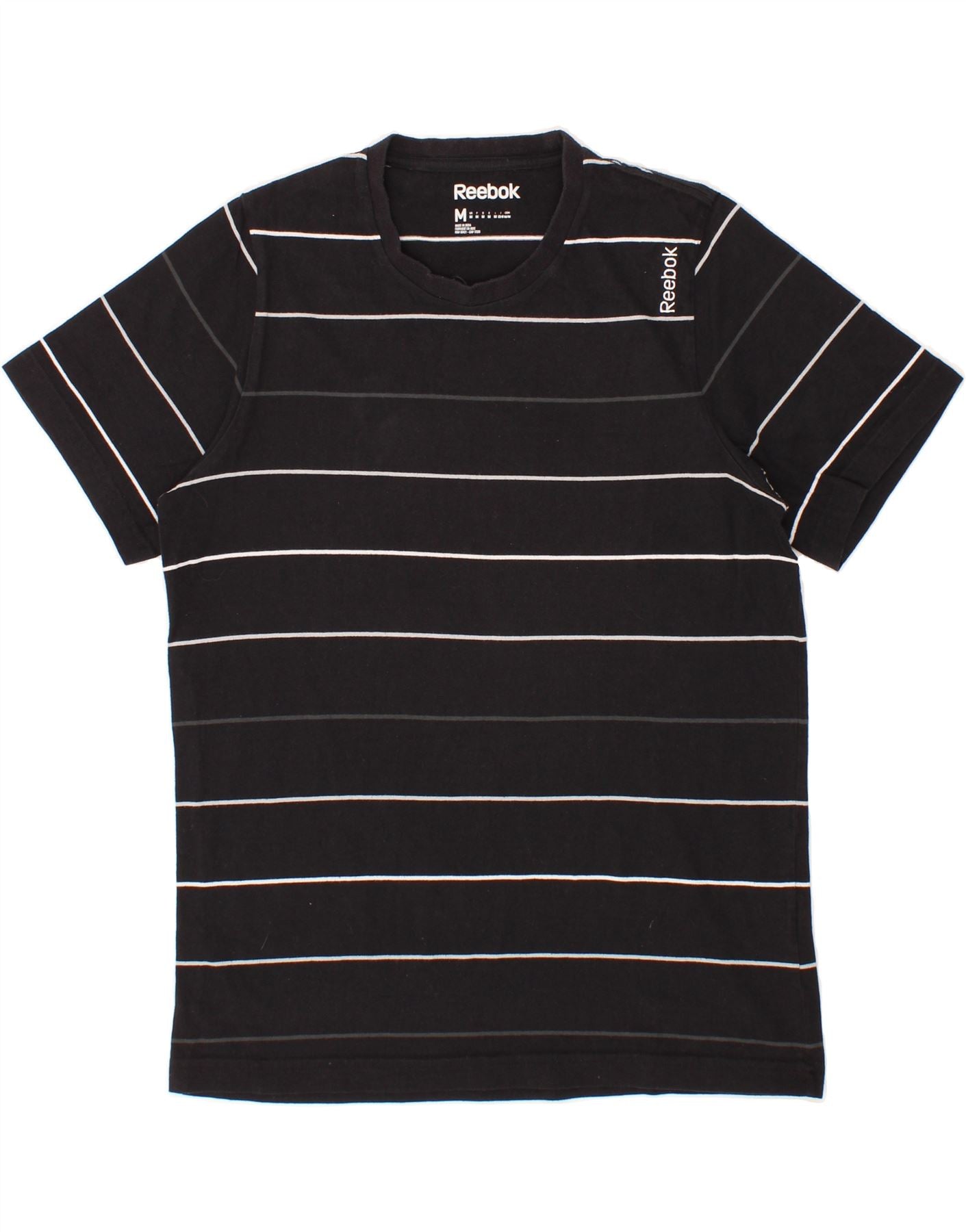 image of REEBOK Mens T-Shirt Top Medium Black Striped