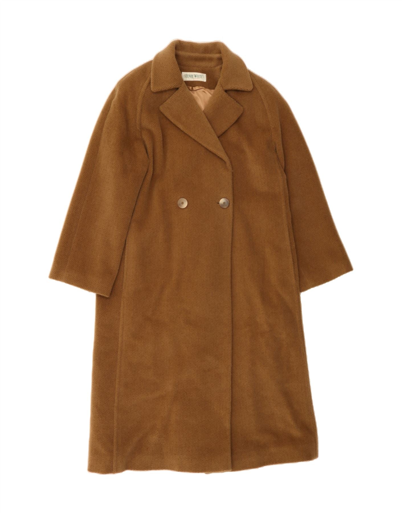 image of HENRY WHITE Womens Overcoat UK 12 Medium  Brown Herringbone Wool