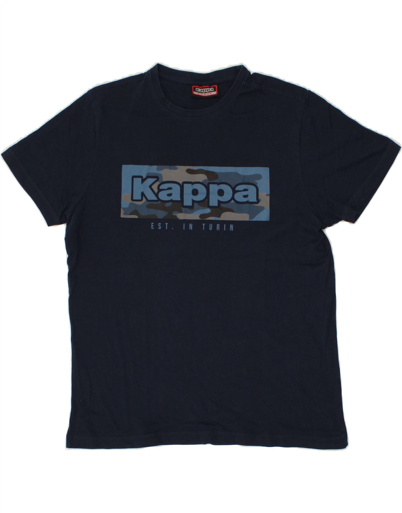 image of KAPPA Mens Graphic T-Shirt Top Large Navy Blue