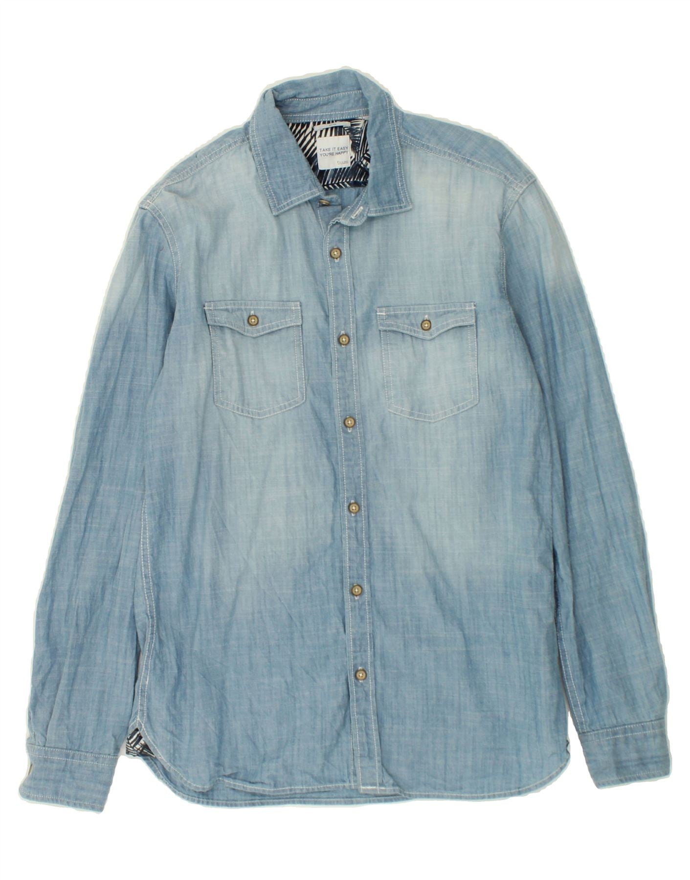 image of JULES Mens Slim Shirt Medium Blue Cotton