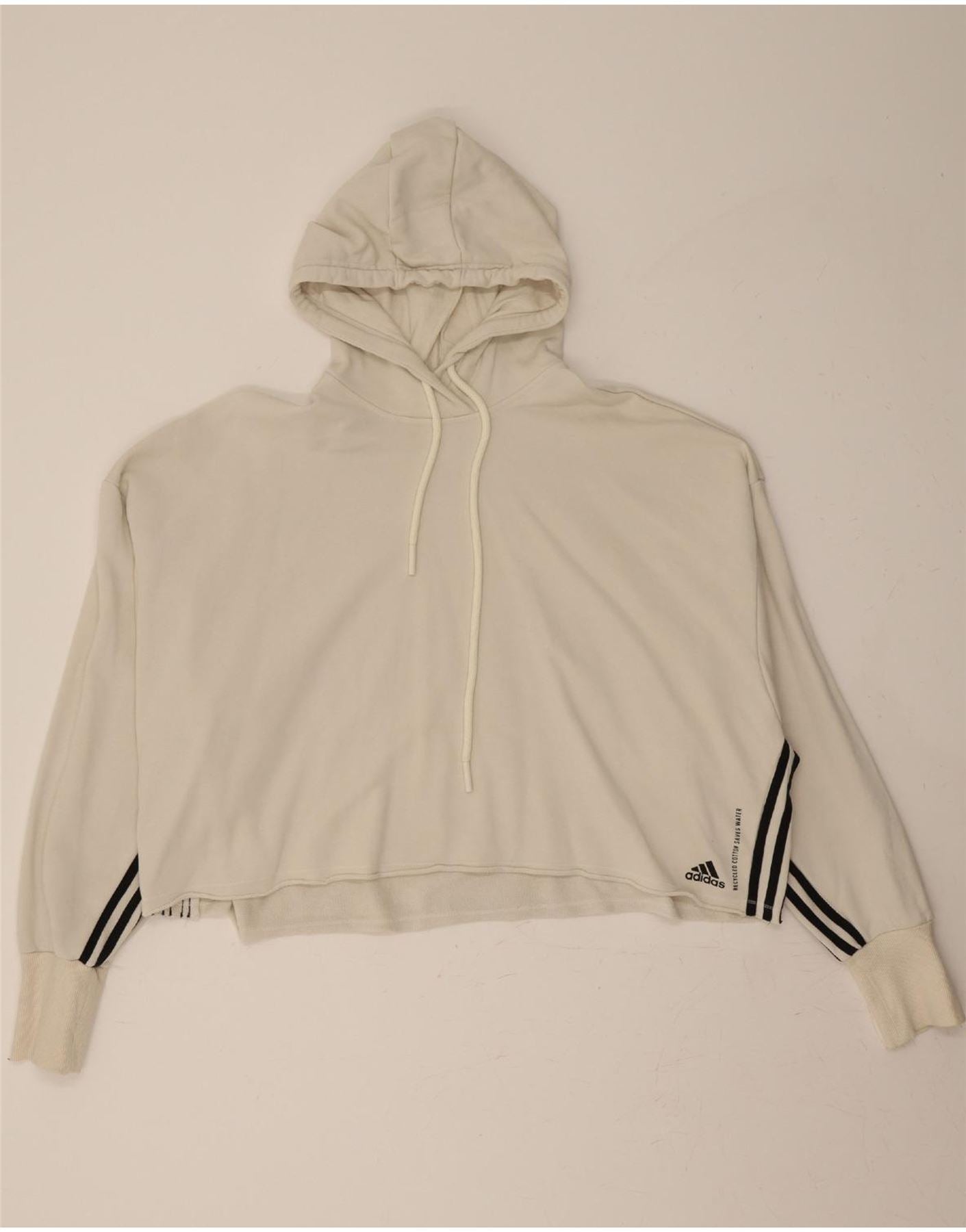 image of ADIDAS Womens Crop Oversized Hoodie Jumper UK 24/26 2XL Beige Cotton