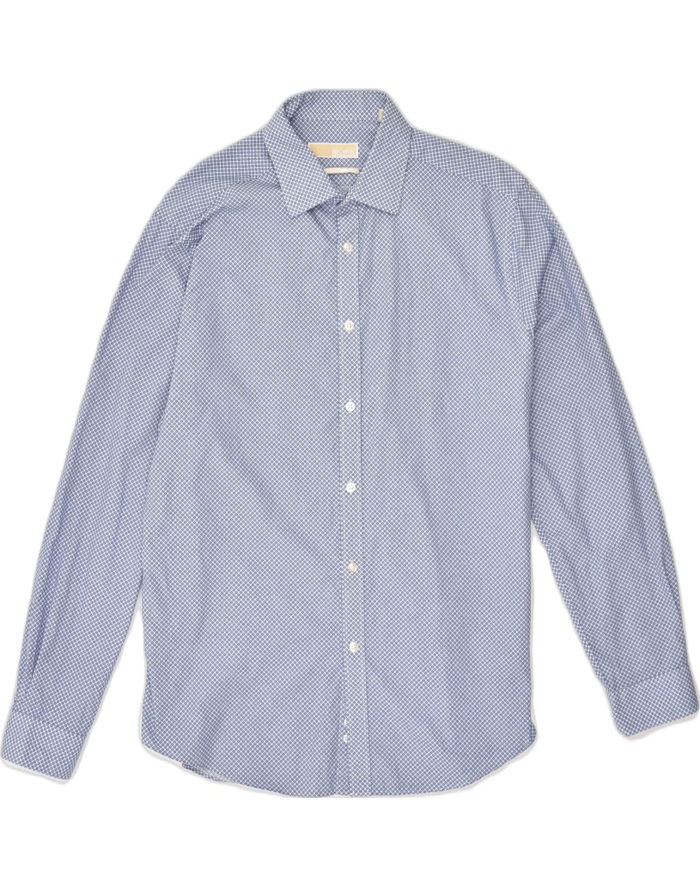image of MICHAEL KORS Mens Slim Fit Shirt Size 16 16 1/2 Large Blue Geometric