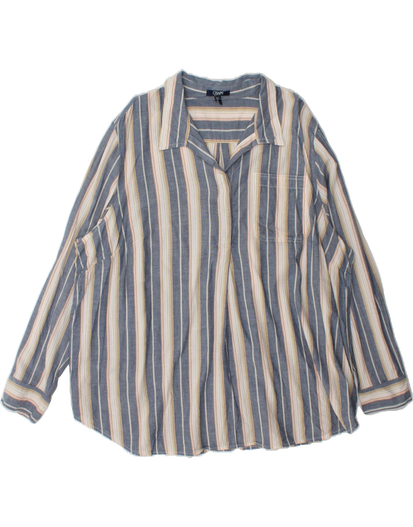 image of CHAPS Womens Pullover Shirt UK 20 2XL Navy Blue Striped Cotton