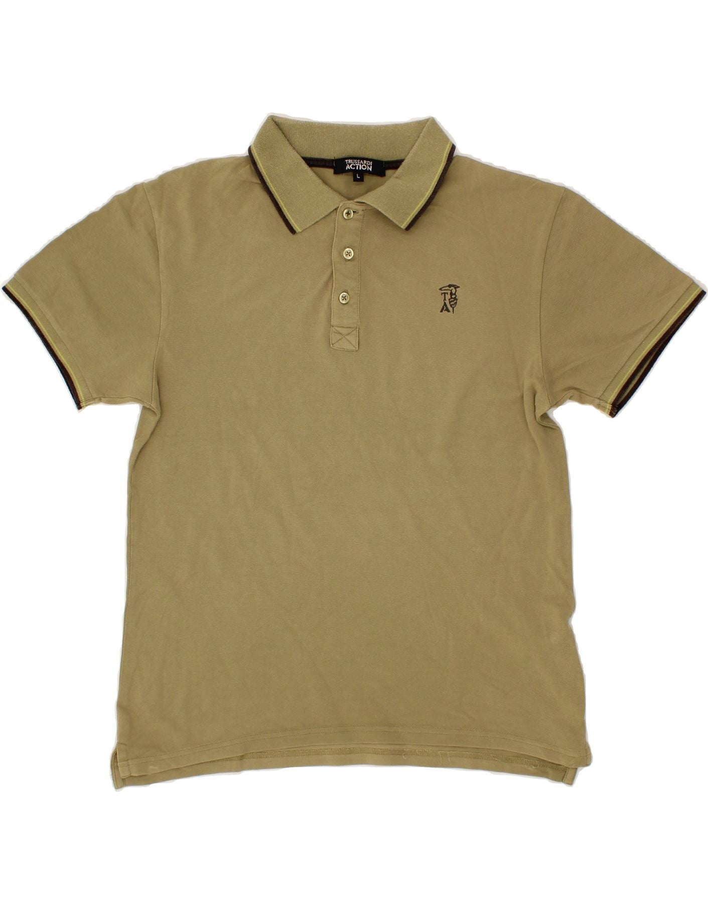 image of TRUSSARDI Mens Polo Shirt Large Khaki Cotton