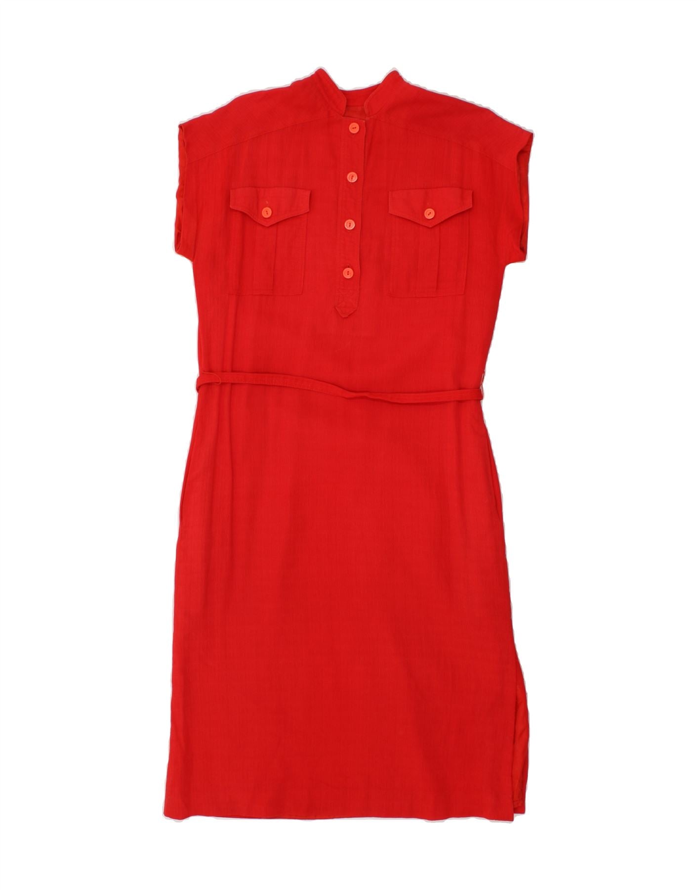 image of VINTAGE Womens Short Sleeves Shirt Dress UK 12 Medium Red