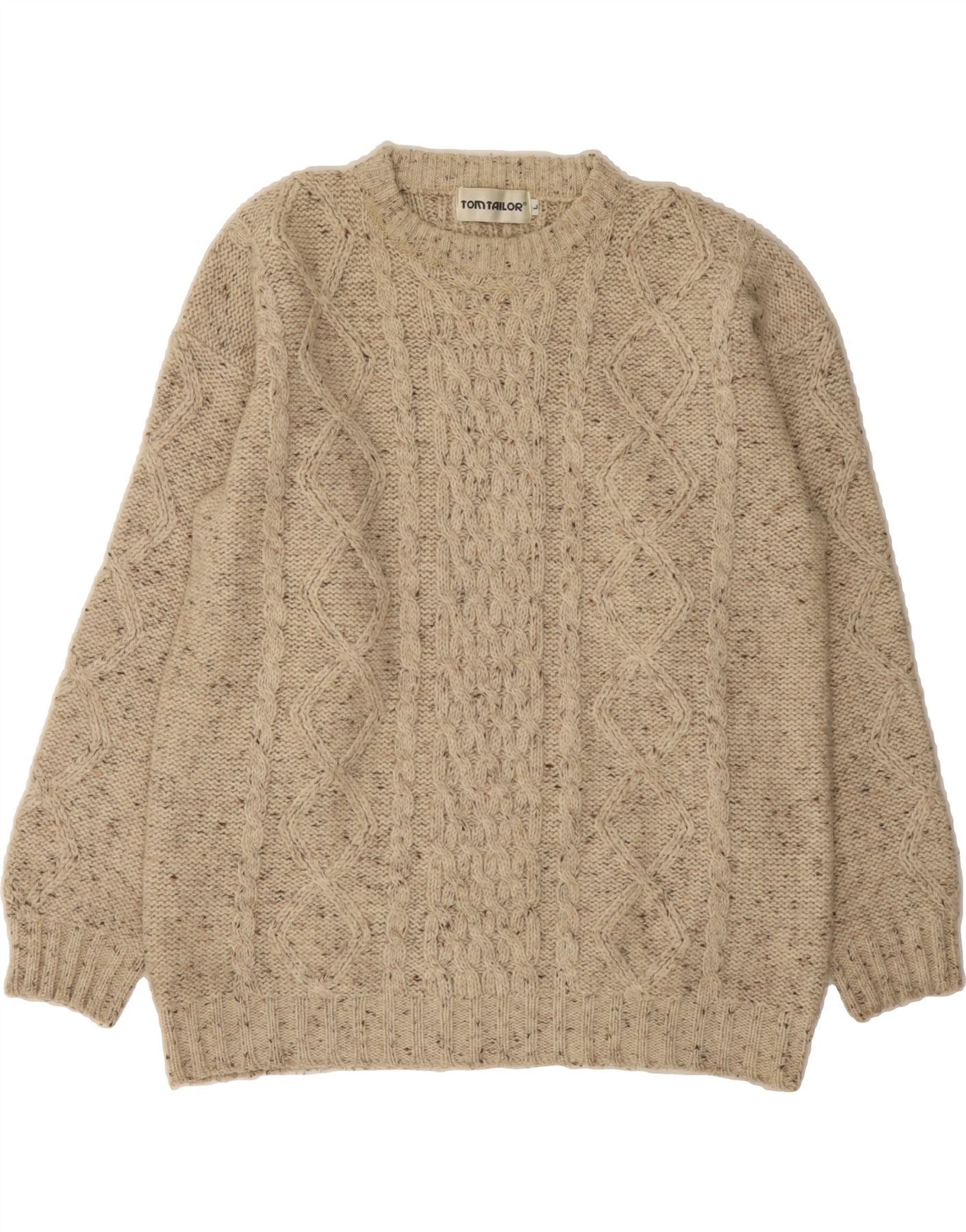 image of TOM TAILOR Mens Boat Neck Jumper Sweater Large Beige Flecked Wool