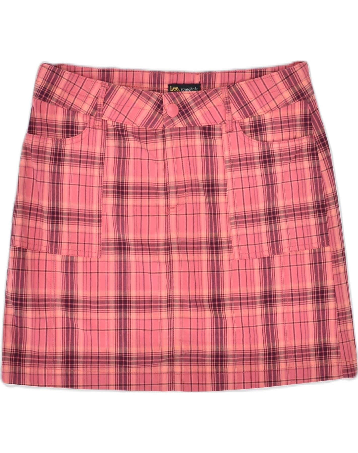 image of LEE Womens Straight Skirt US 10 Large W32 Pink Check Cotton Animals