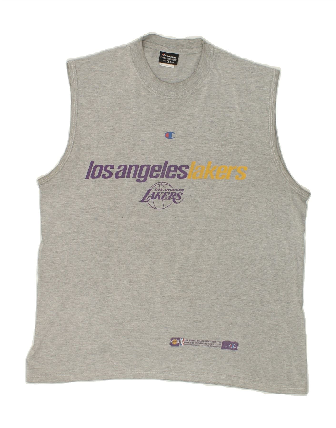 Image of CHAMPION Mens Los Angeles Lakers Graphic Vest Top Medium Grey Cotton