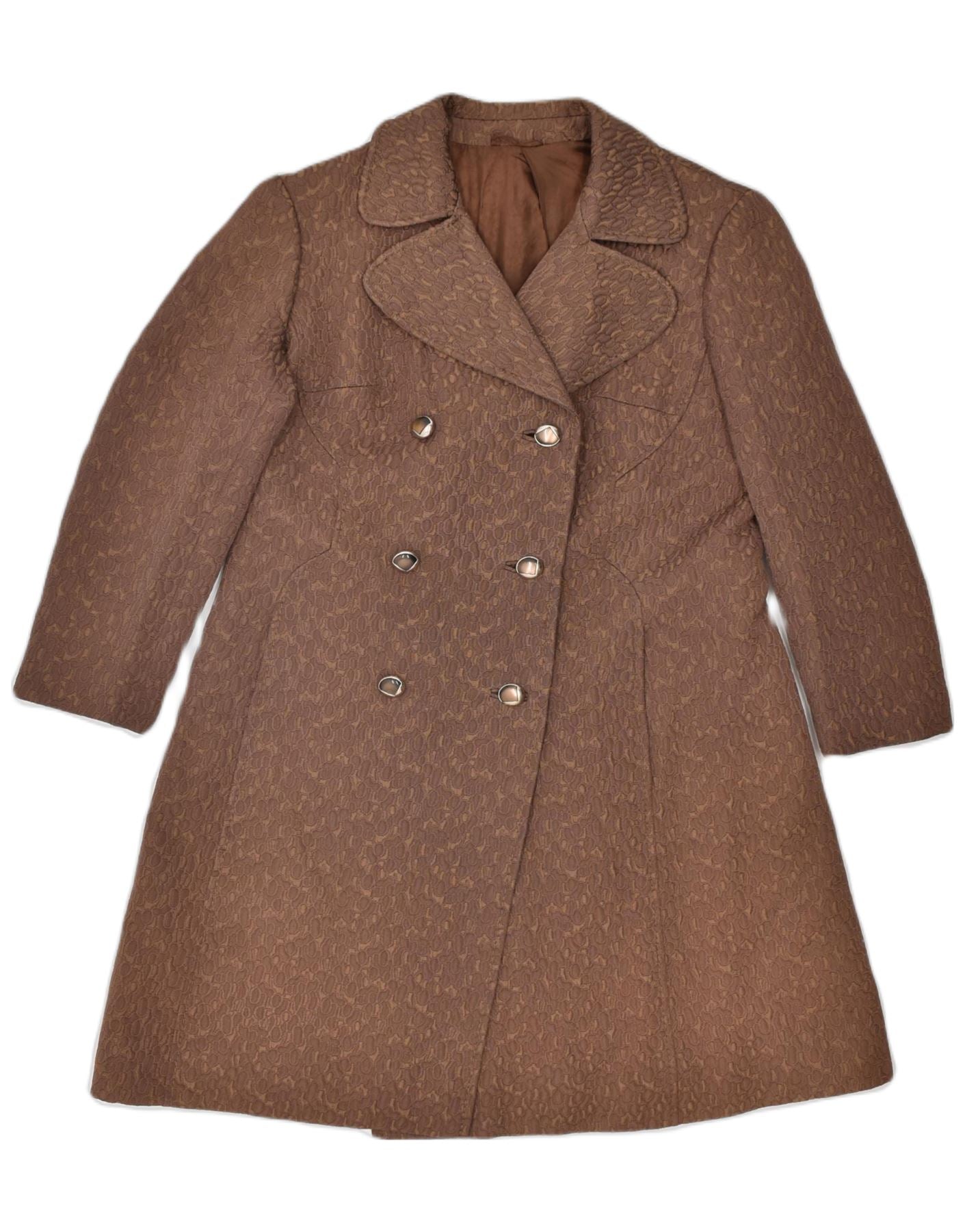 Image of VINTAGE Womens Double Breasted Coat UK 14 Large Brown Cotton