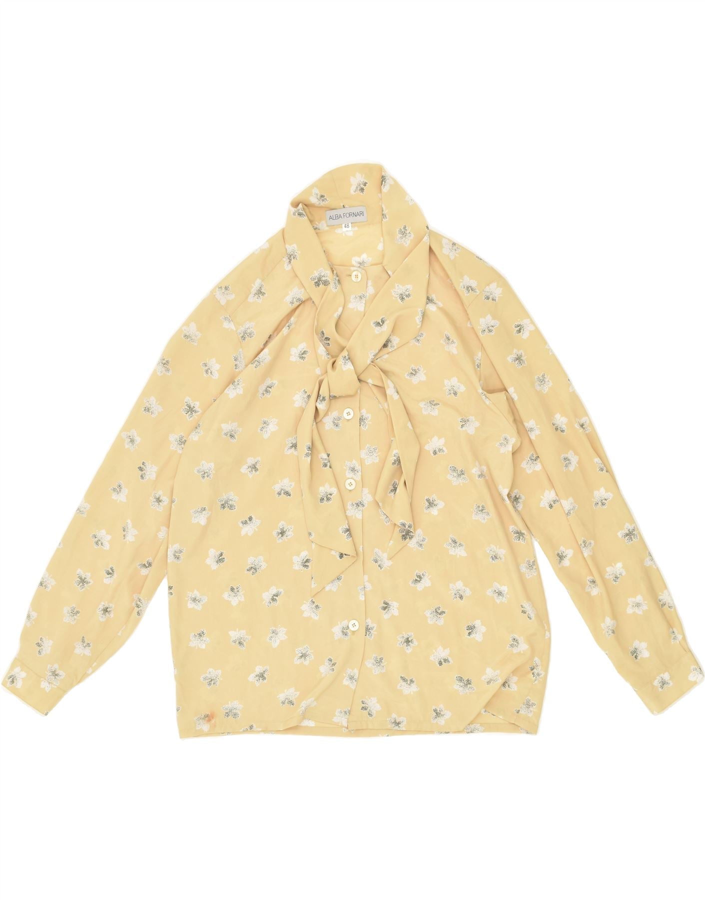 image of ALBA FORNARI Womens Front Tie Shirt Blouse IT 48 XL Yellow Floral