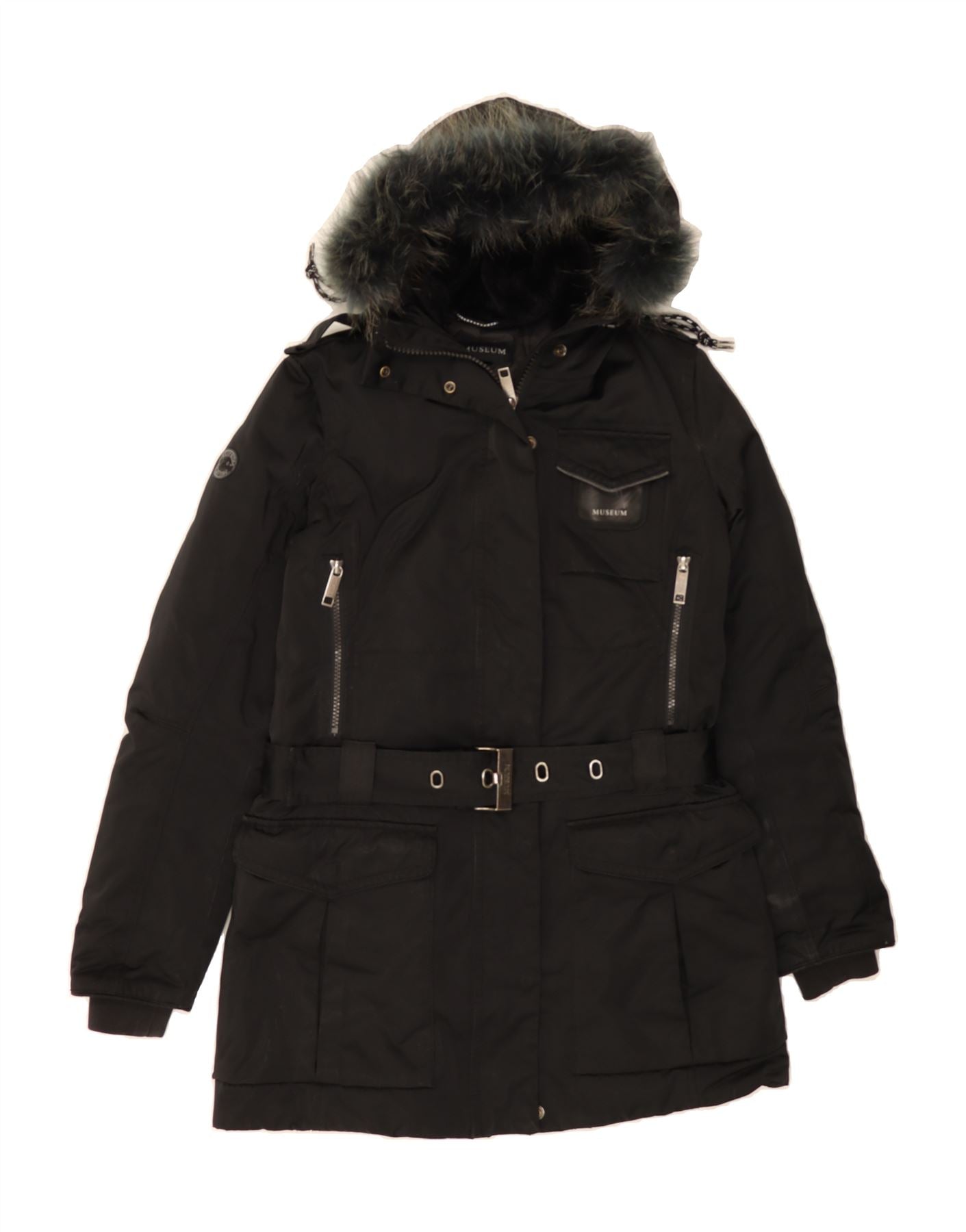 image of MUSEUM Womens Hooded Padded Coat UK 10 Small Black Polyester