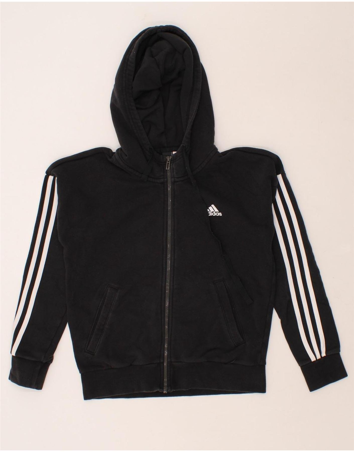 Image of ADIDAS Womens Zip Hoodie Sweater UK 4/6 XS Black Polyester