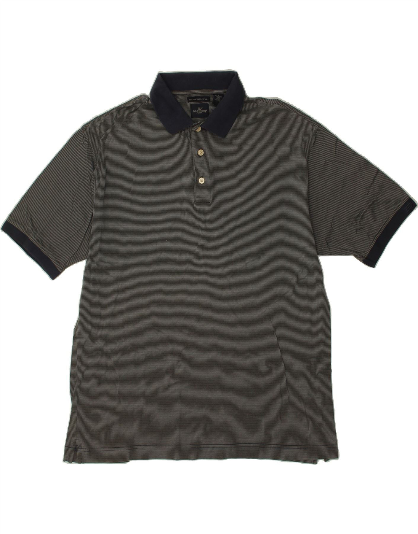 image of DOCKERS Mens Polo Shirt Large Navy Blue Pinstripe Cotton