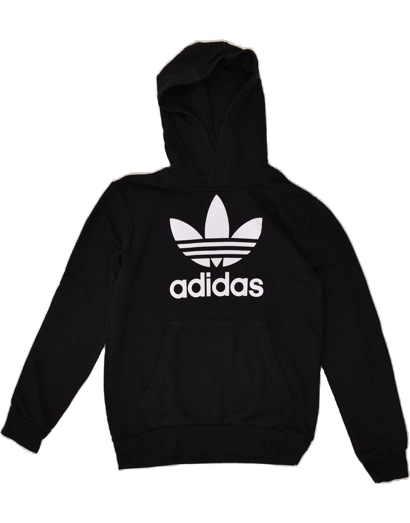 ADIDAS Boys Graphic Hoodie Jumper 10-11 Years Black Cotton