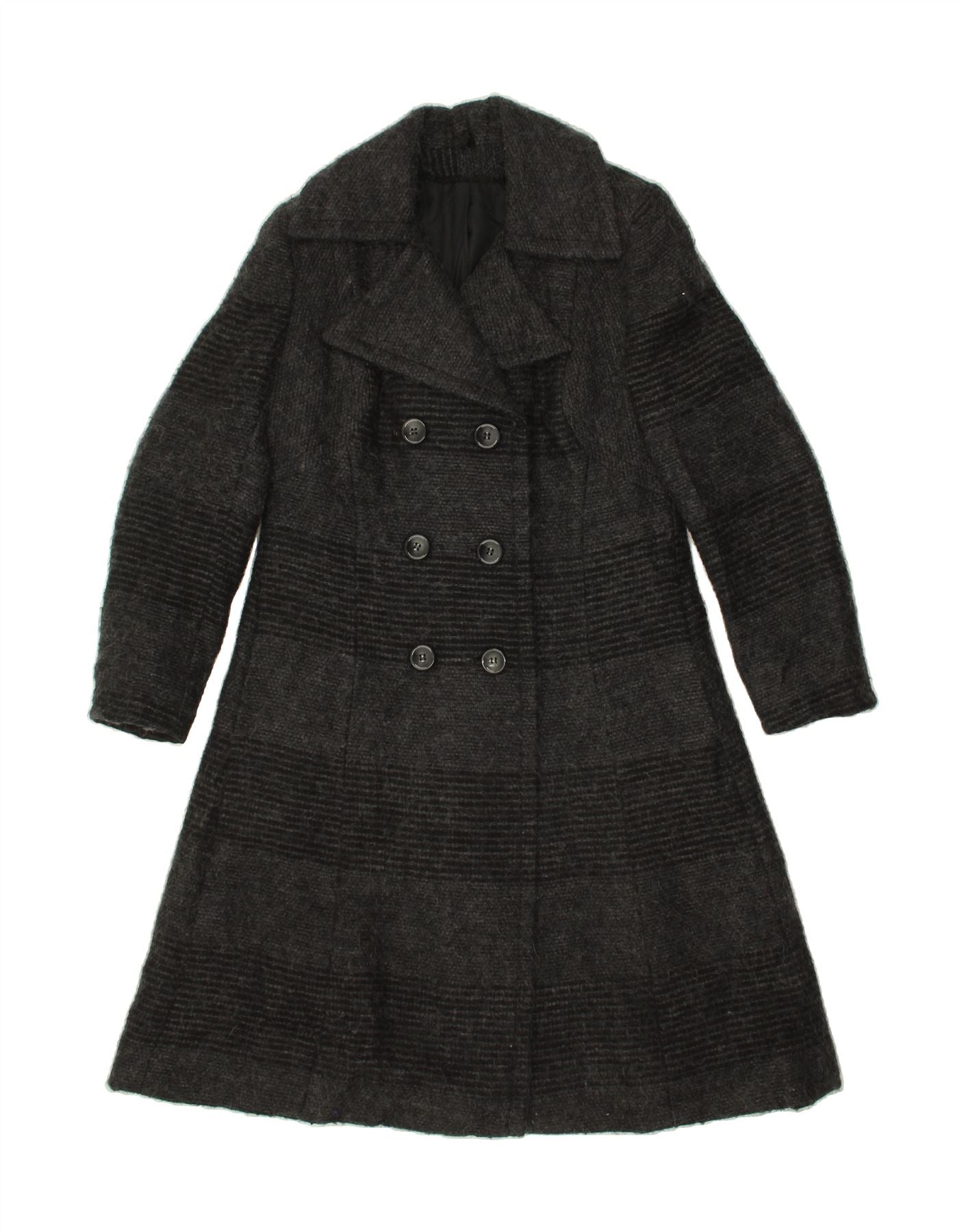 image of VINTAGE Womens Double Breasted Coat UK 12 Medium Grey Striped