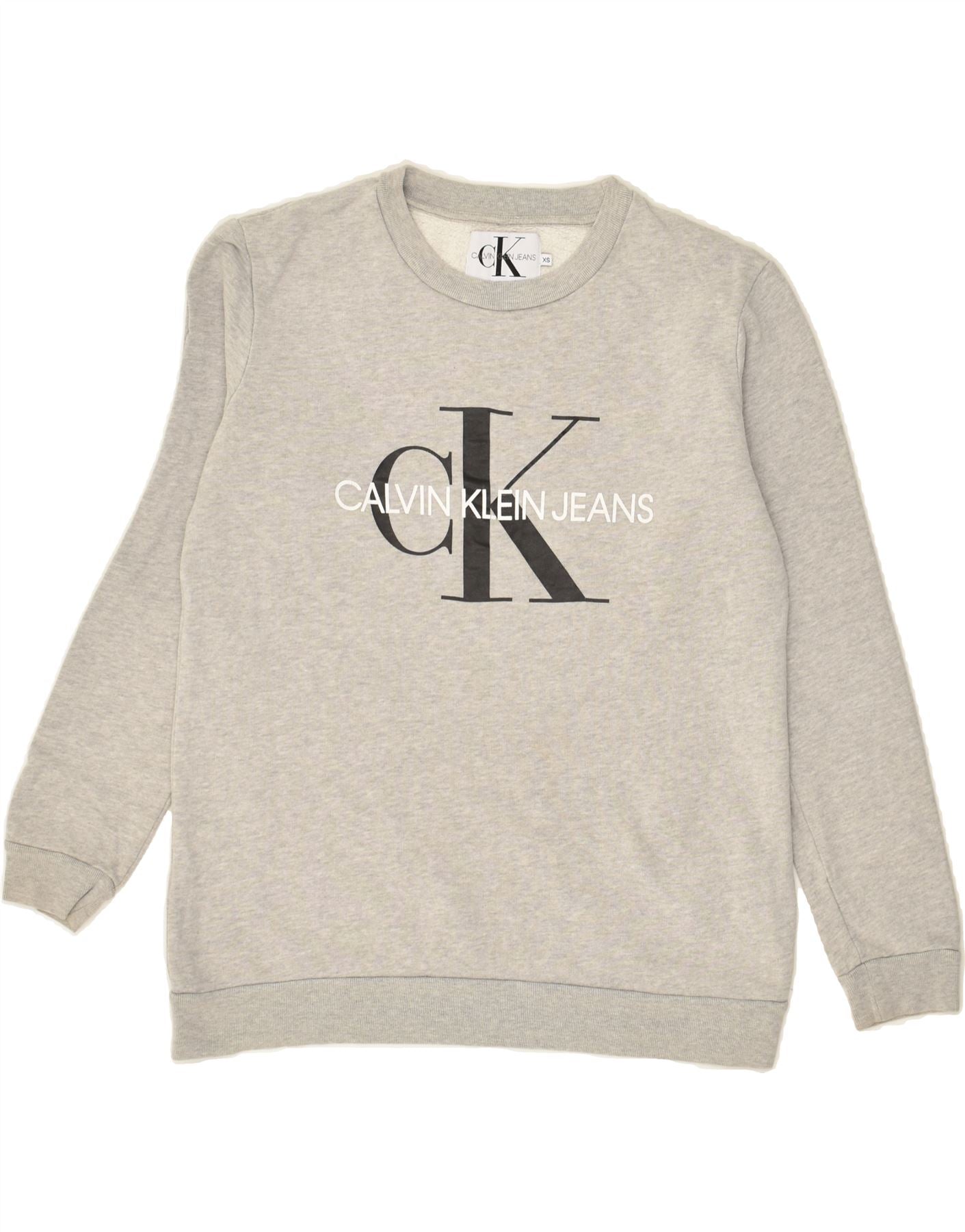 Image of CALVIN KLEIN JEANS Womens Graphic Sweatshirt Jumper UK 6 XS Grey Cotton