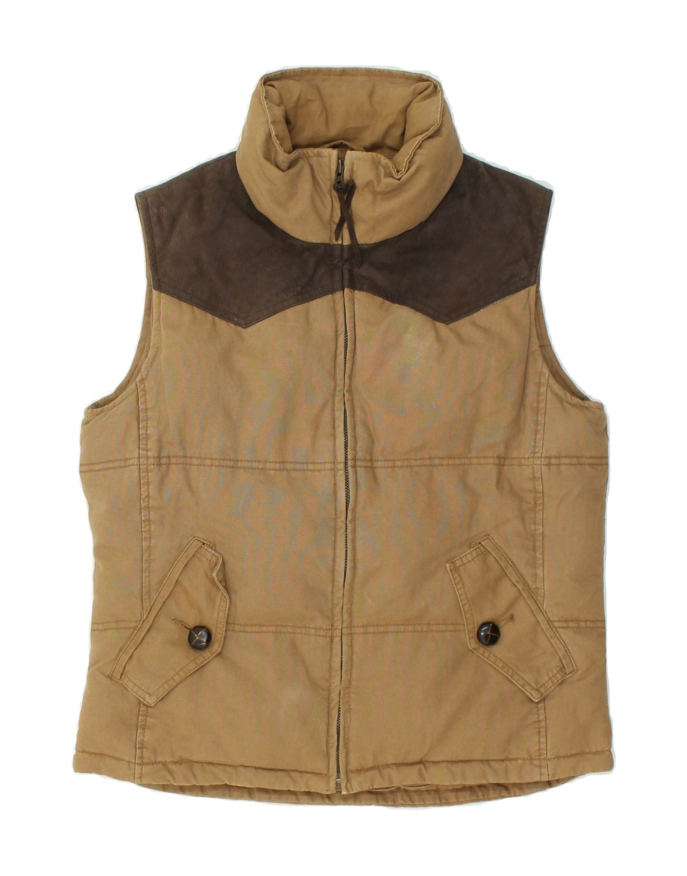 Image of MASSIMO DUTTI Mens Padded Gilet UK 38 Medium Brown Colourblock