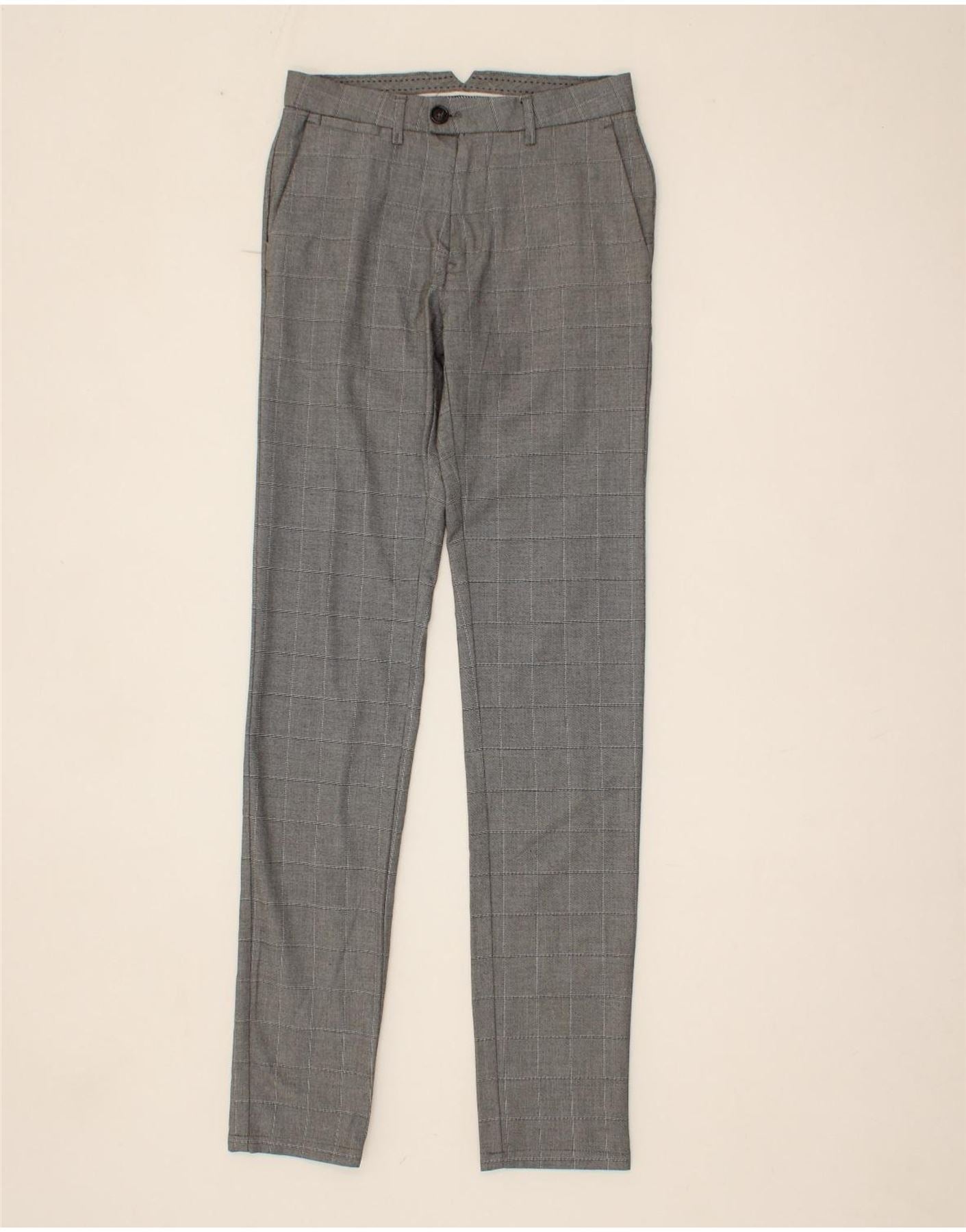 image of JULES Mens Skinny Chino Trousers W34 L33 Grey Check Polyester