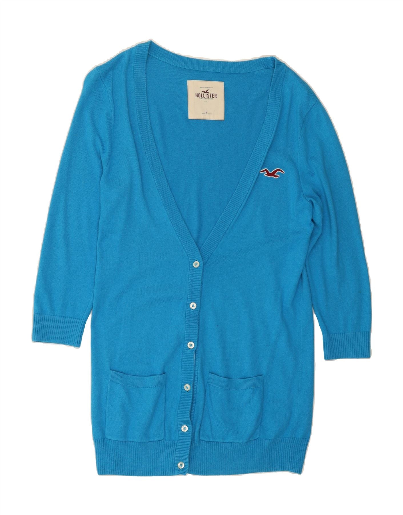 image of HOLLISTER Womens 3/4 Sleeve Cardigan Sweater UK 14 Large Turquoise