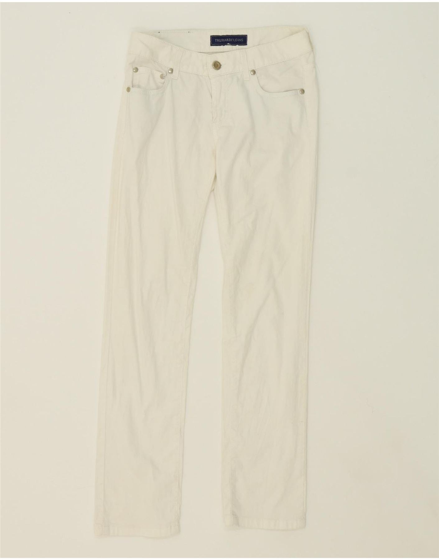 image of TRUSSARDI Womens Slim Casual Trousers W24 L27 White Cotton