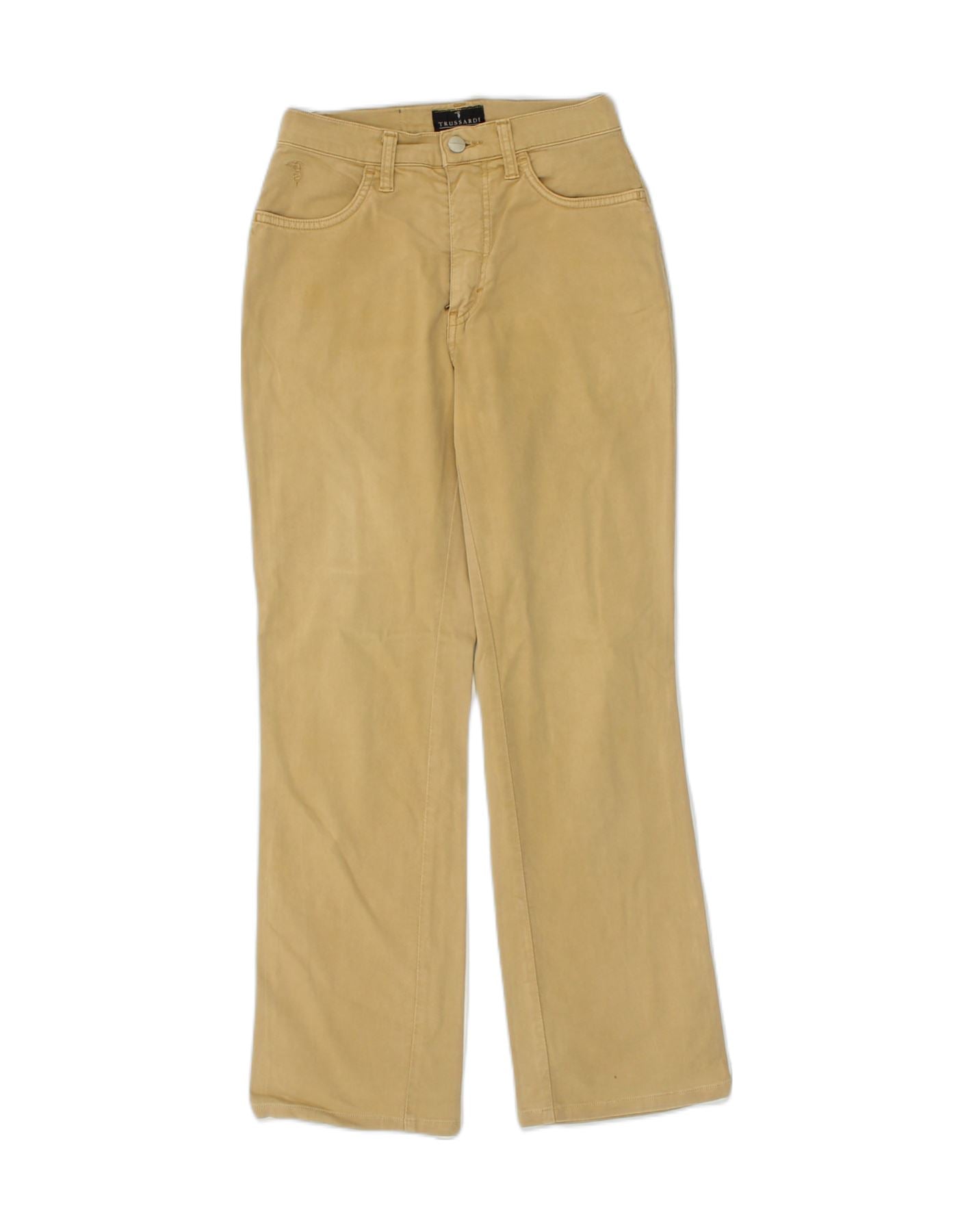 image of TRUSSARDI Womens Straight Casual Trousers W25 L27 Khaki Cotton