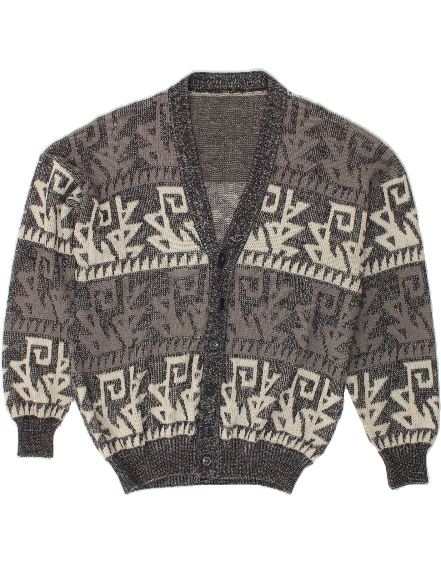 Image of VINTAGE Mens Cardigan Sweater Large Grey Fair Isle