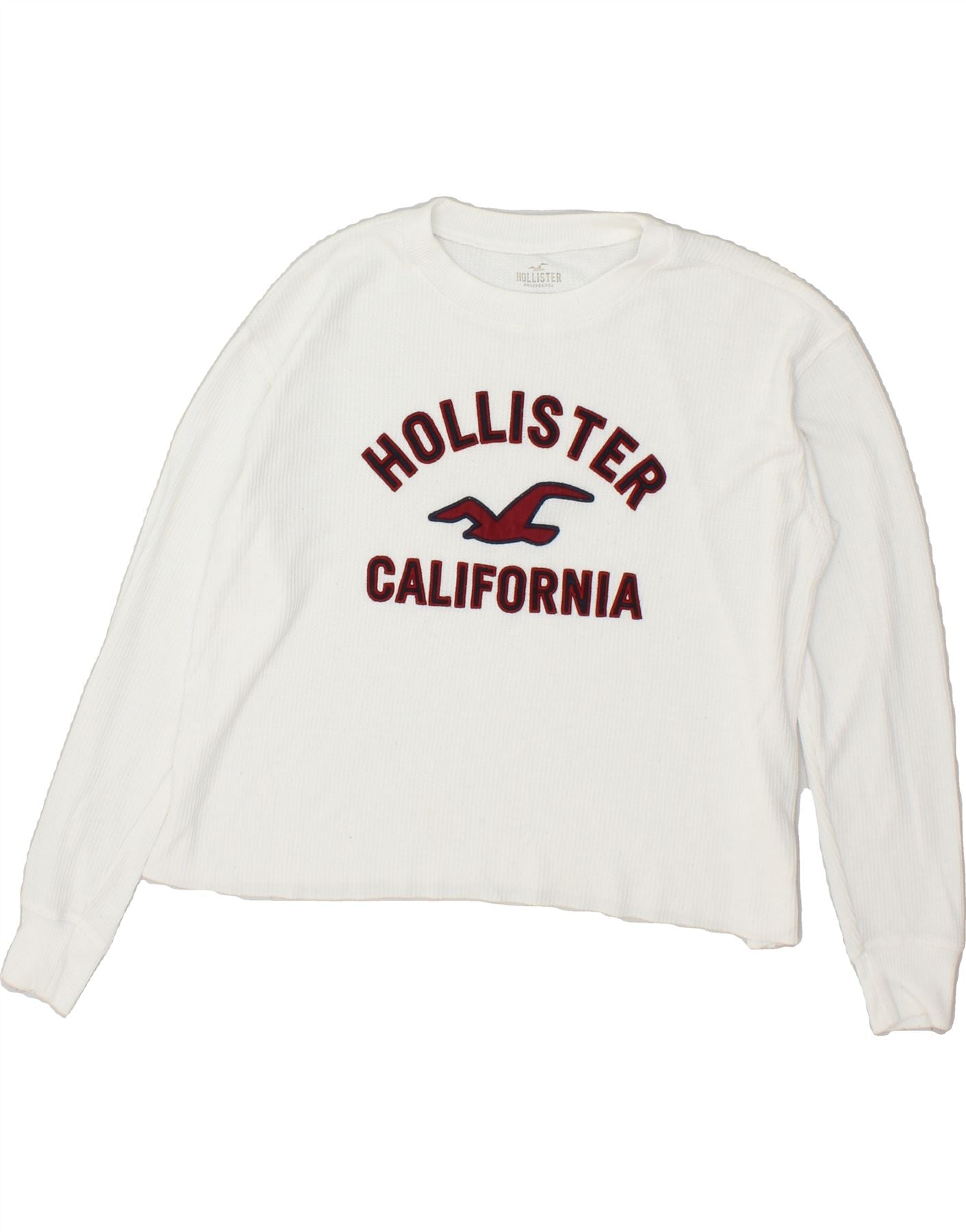 image of HOLLISTER Womens Boyfriend Crop Graphic Top Long Sleeve UK 6 XS White