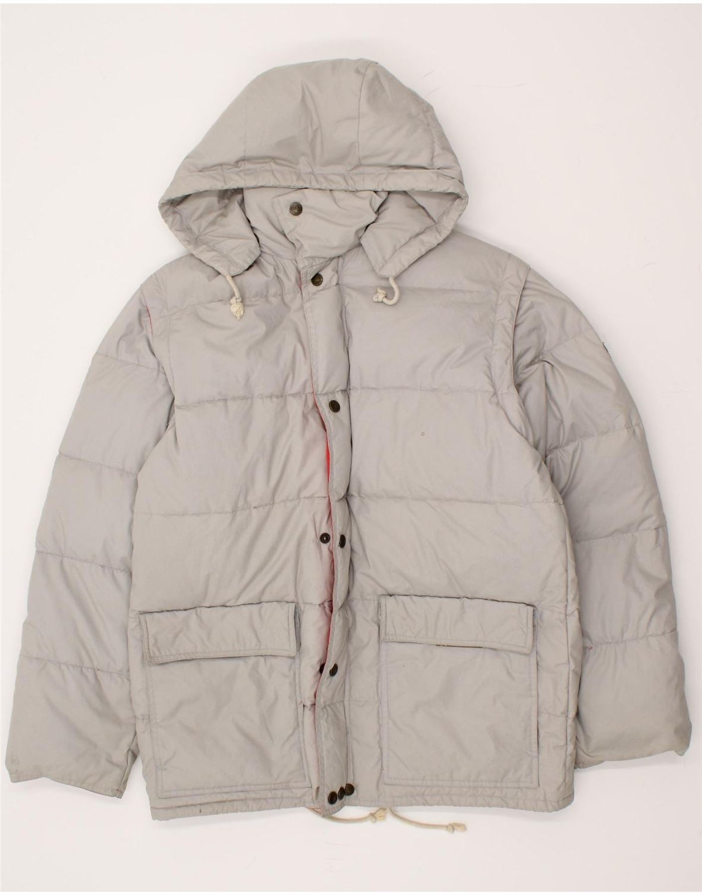 image of VINTAGE Mens Hooded Padded Jacket UK 36 Small Grey Polyester