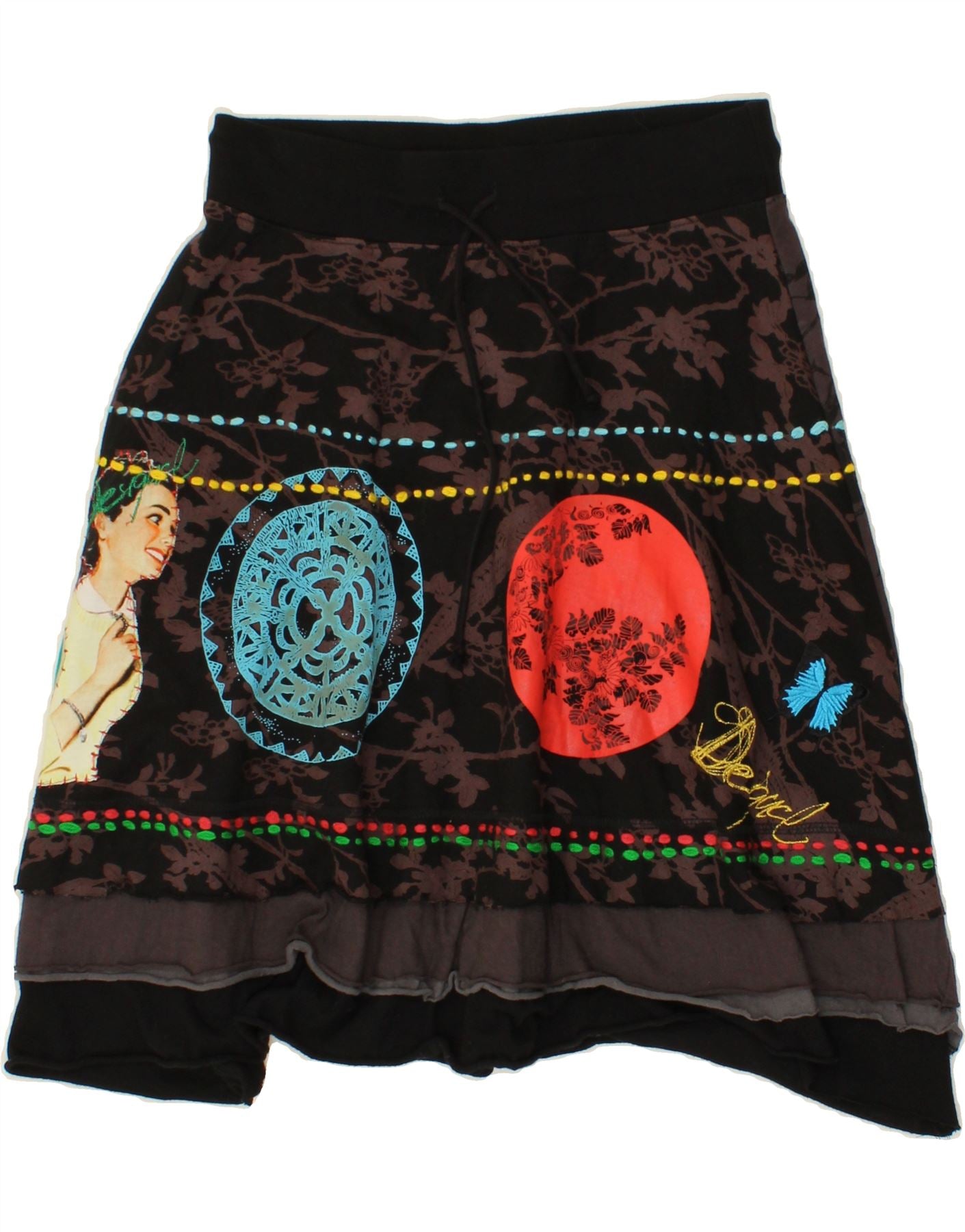 Image of DESIGUAL Womens Abstract Pattern A-Line Skirt Small W27  Brown