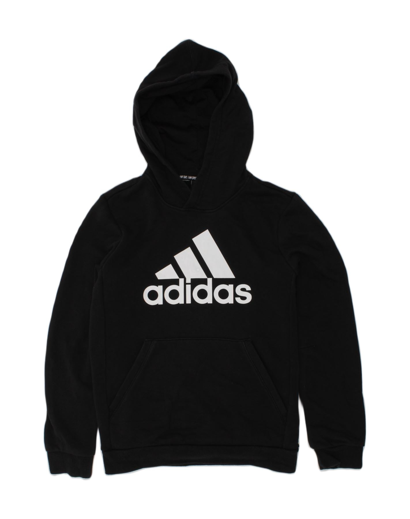 ADIDAS Boys Graphic Hoodie Jumper 11-12 Years Black Cotton