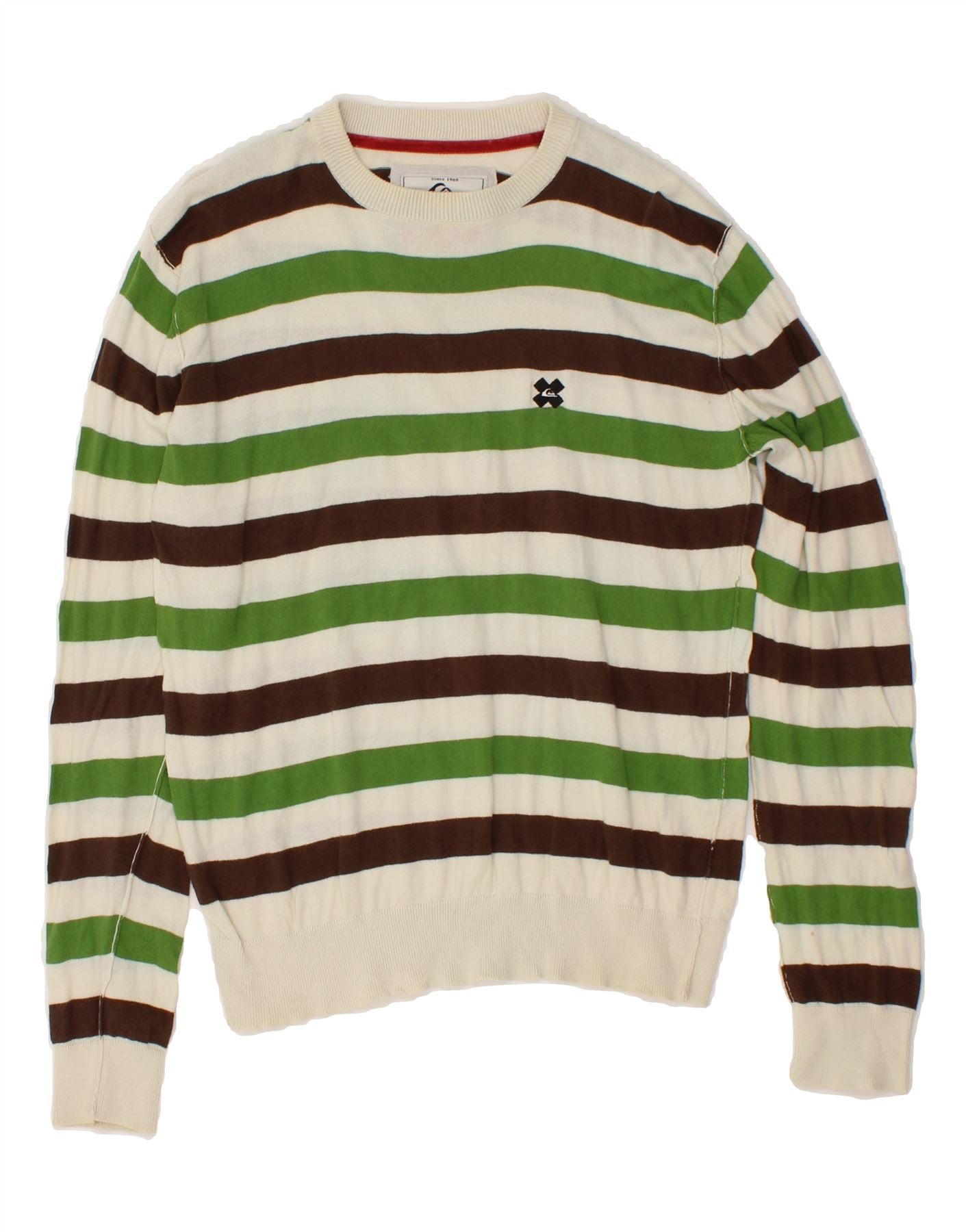 image of QUIKSILVER Mens Crew Neck Jumper Sweater Medium Green Striped Cotton