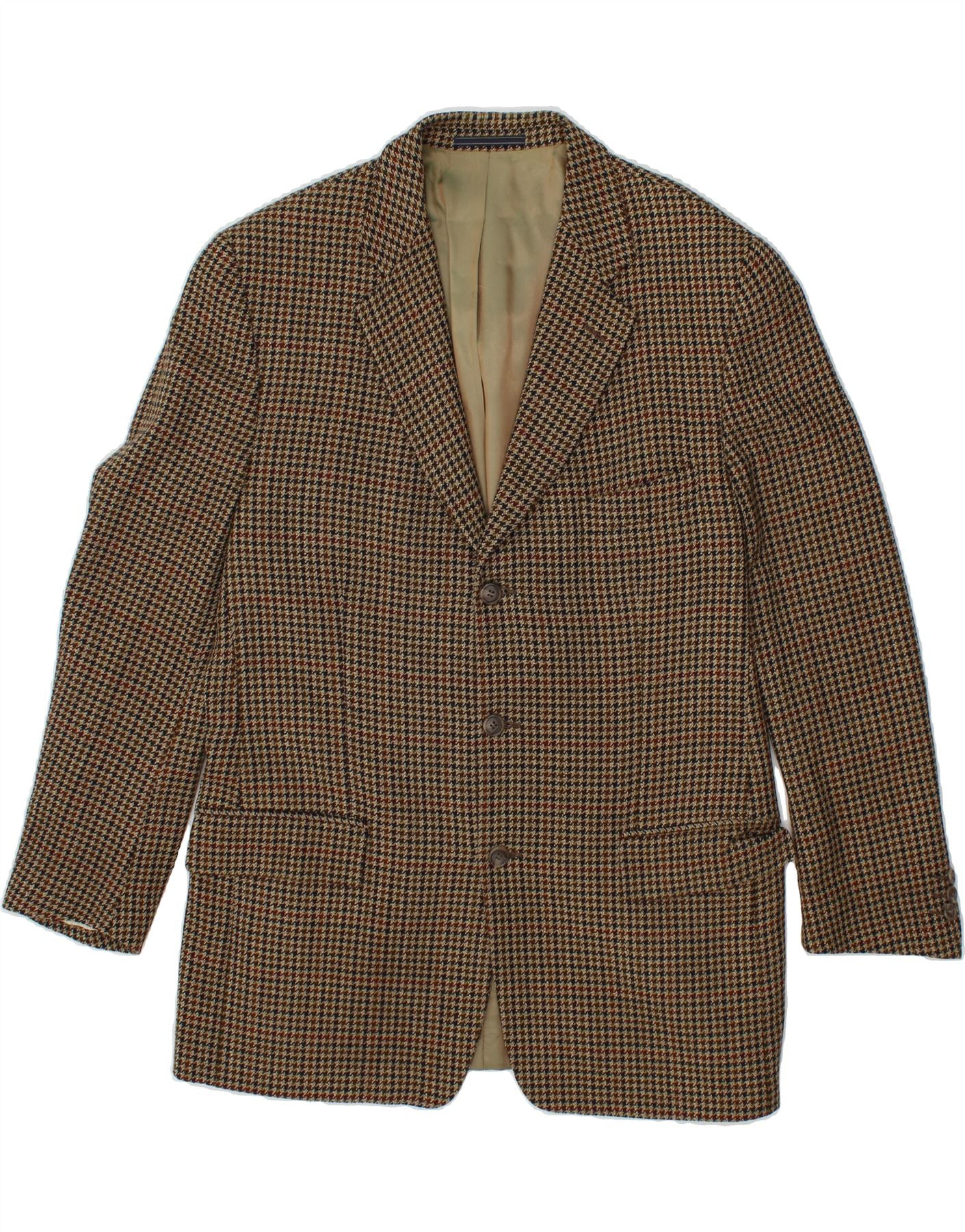 image of TRUSSARDI Mens 3 Button Blazer Jacket Size 50 Large Green Houndstooth