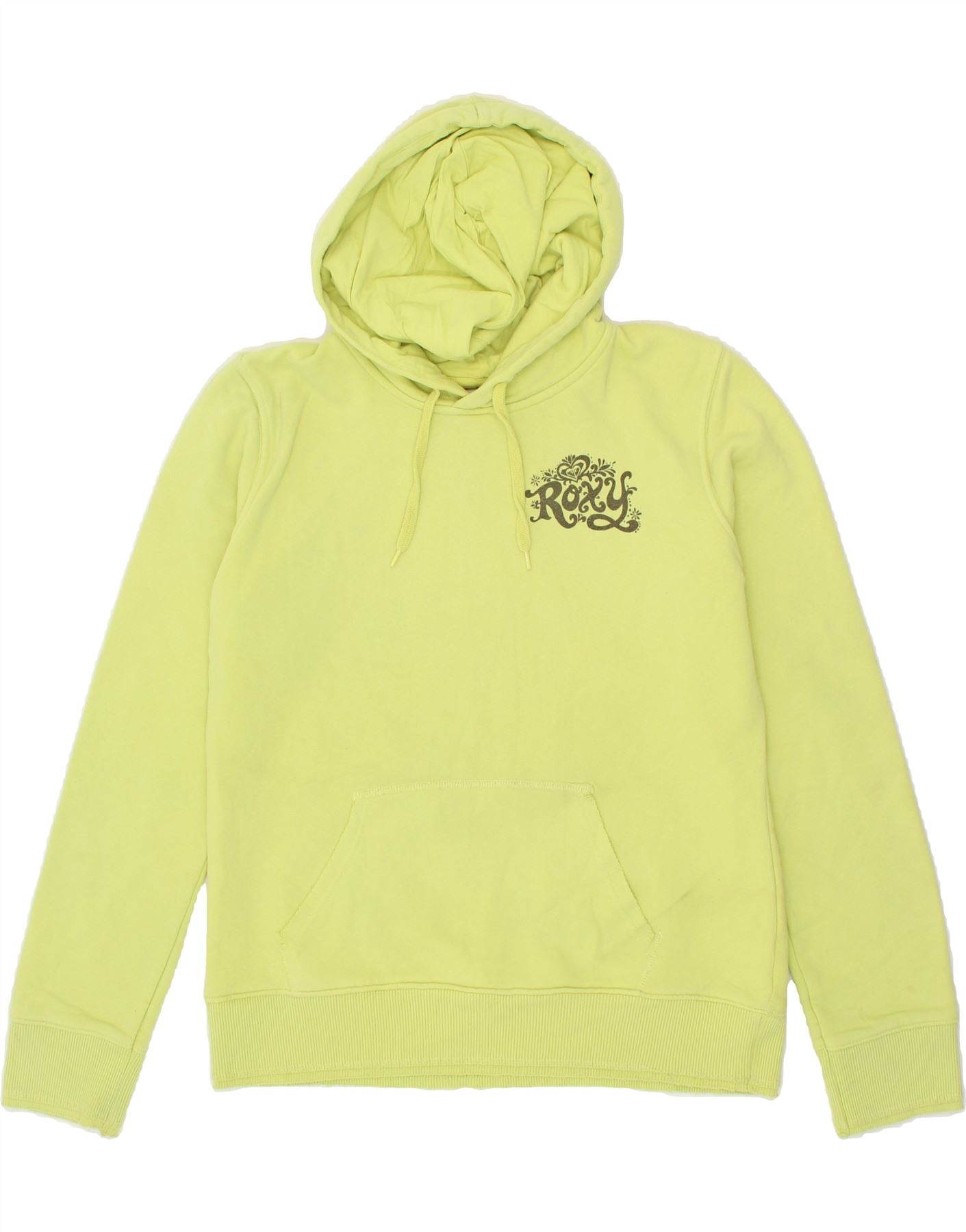 Image of ROXY Womens Graphic Hoodie Jumper UK 18 XL Yellow Cotton