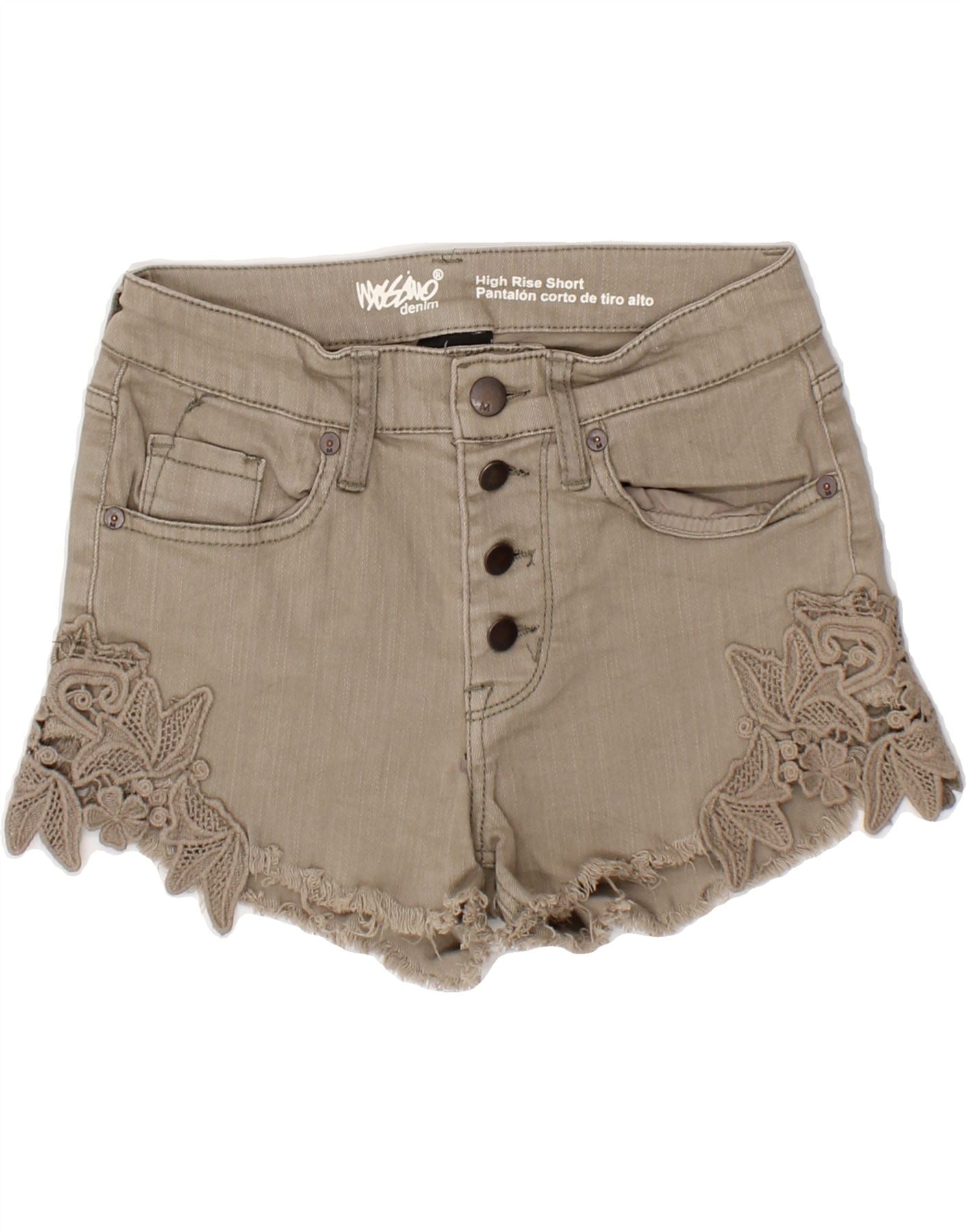 Image of MOSSIMO Womens High Waist Denim Shorts US 0 XS W25 Khaki Floral Cotton