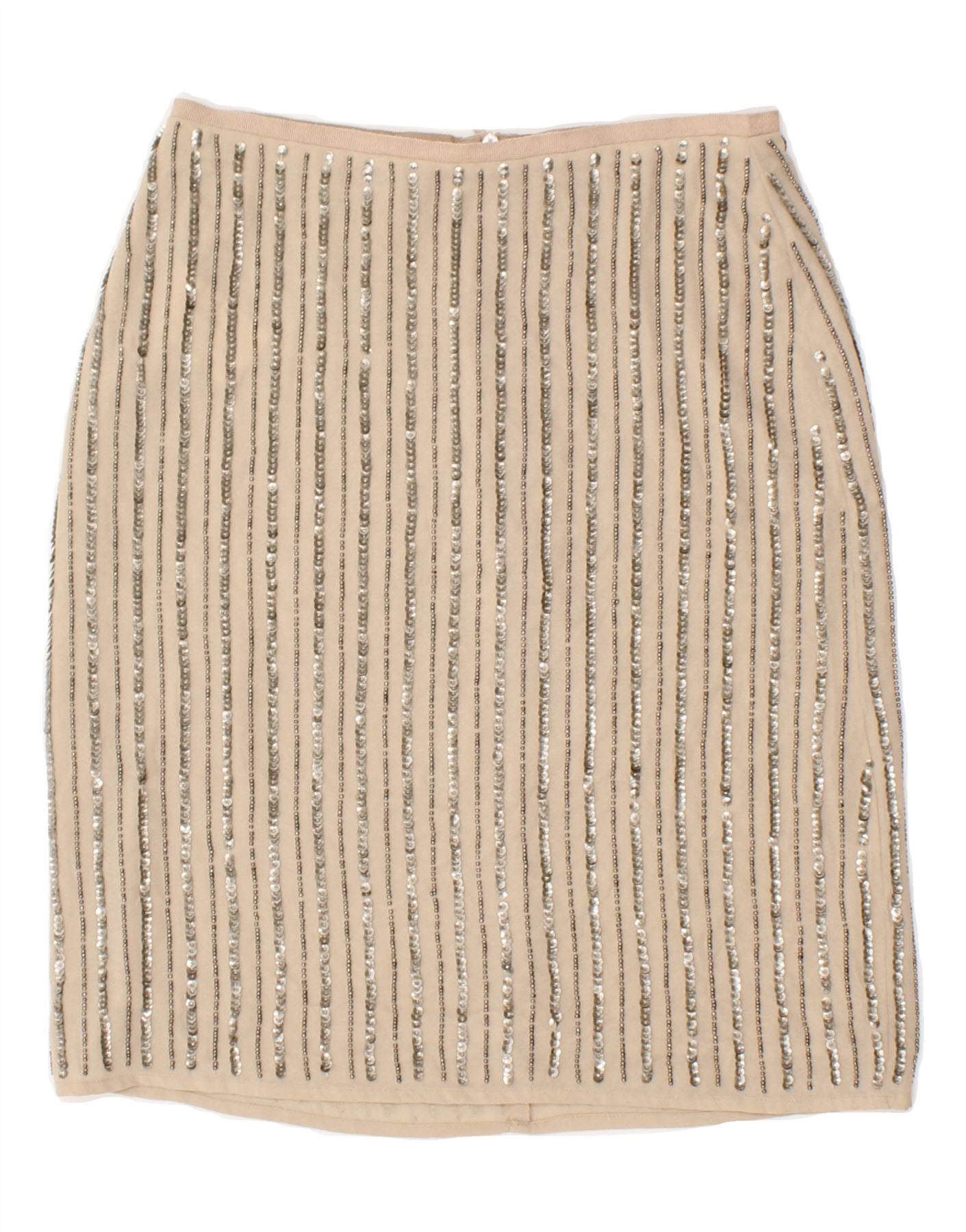 image of BENETTON Womens Pencil Skirt UK 6 XS W24  Beige Striped Polyester