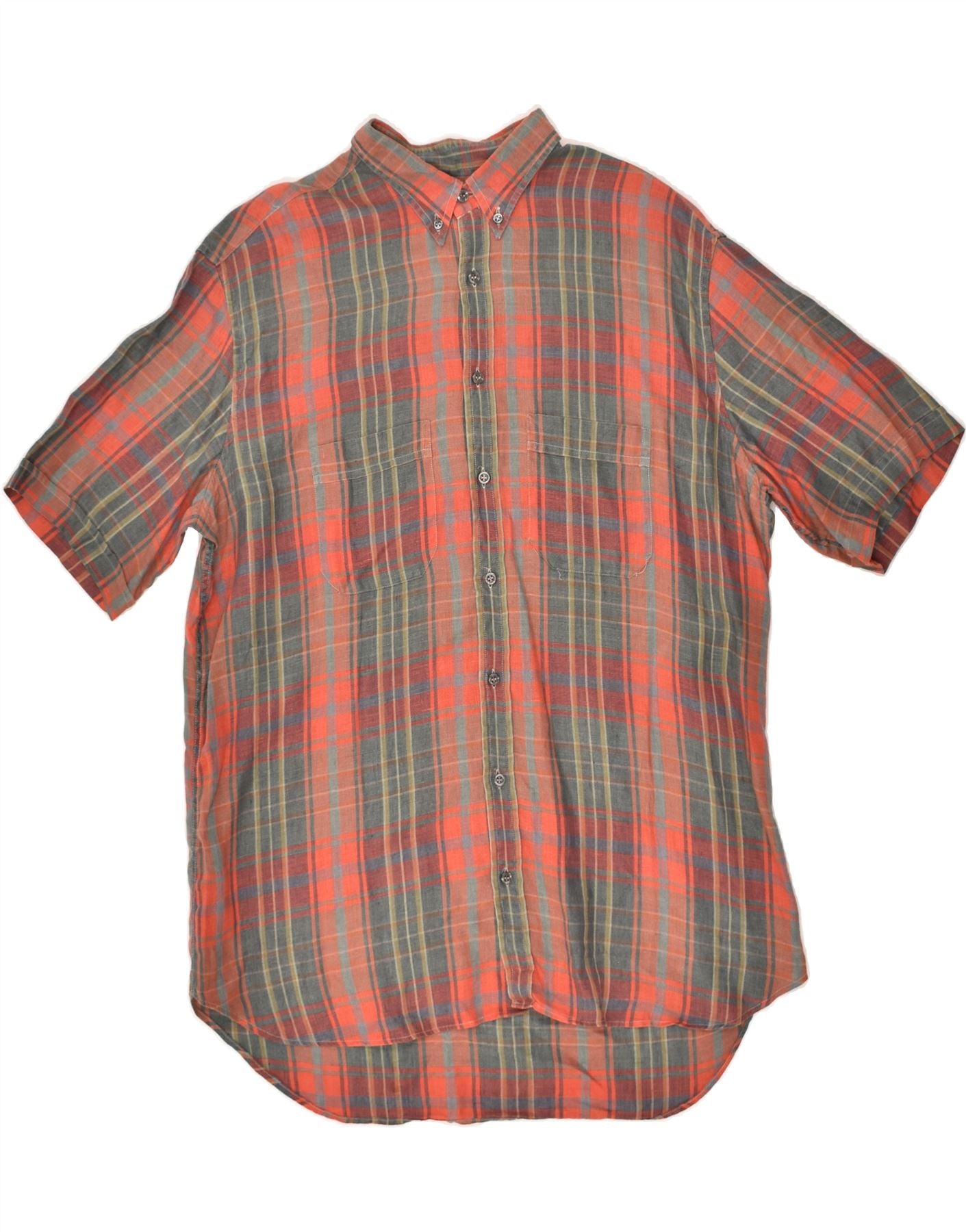 image of VINTAGE Mens Short Sleeve Shirt Size 16-42 Large Orange Check