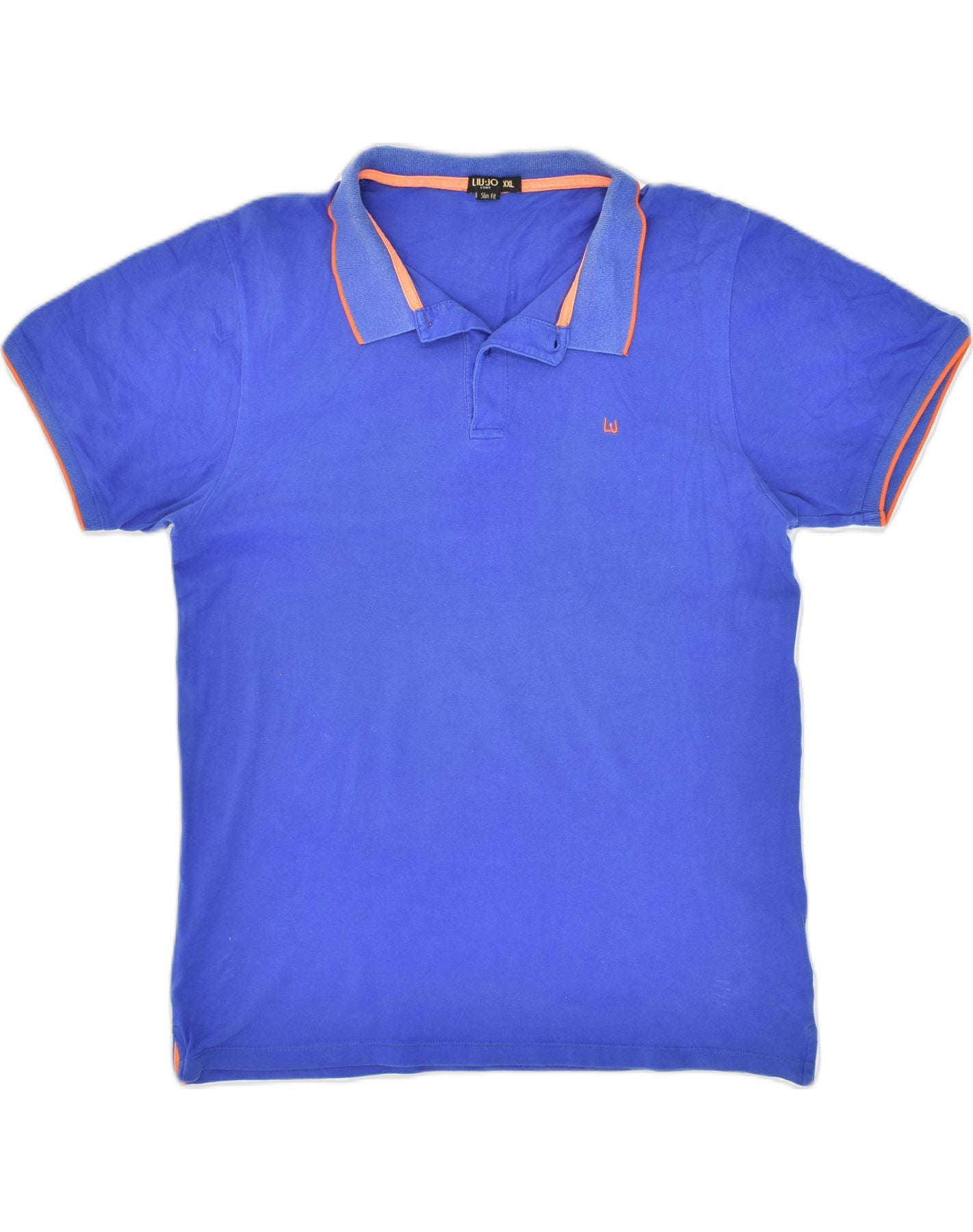 image of LIU JO Mens Uomo Slim Fit Polo Shirt 2XL Navy Blue Cotton
