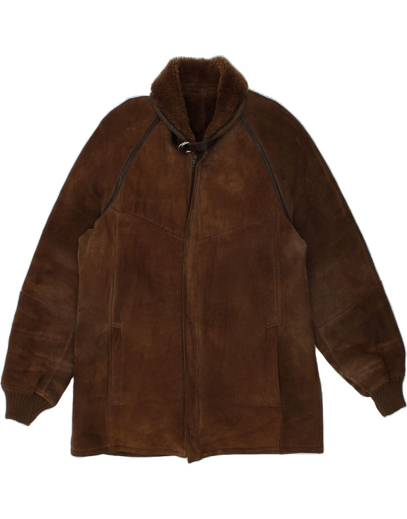 image of VINTAGE Mens Shearling Jacket UK 38 Medium Brown