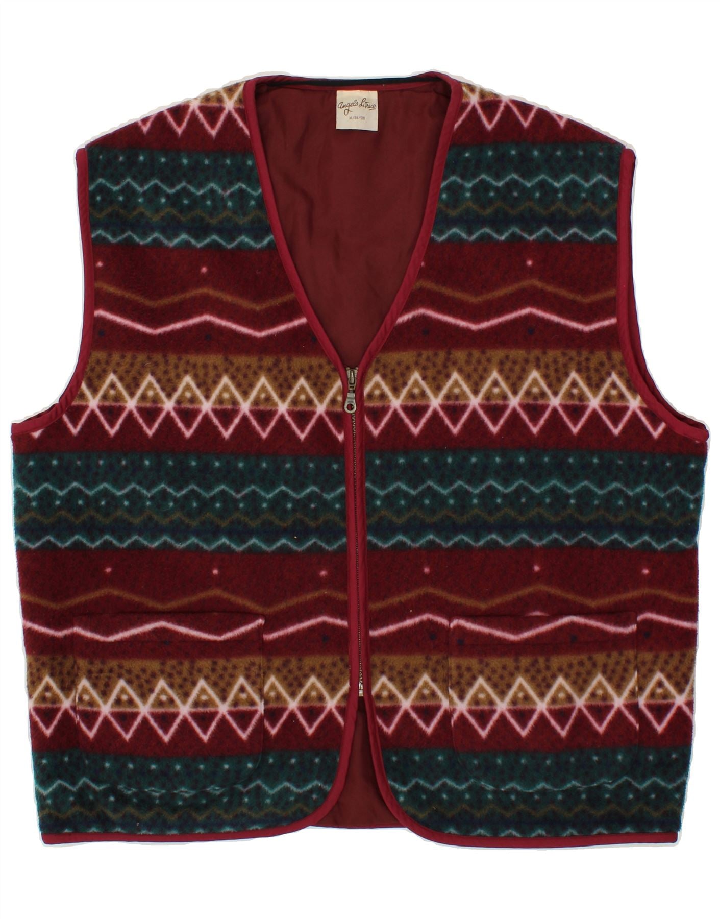 Image of ANGELO LITRICO Mens Fleece Gilet UK 42 XL Burgundy Geometric Polyester