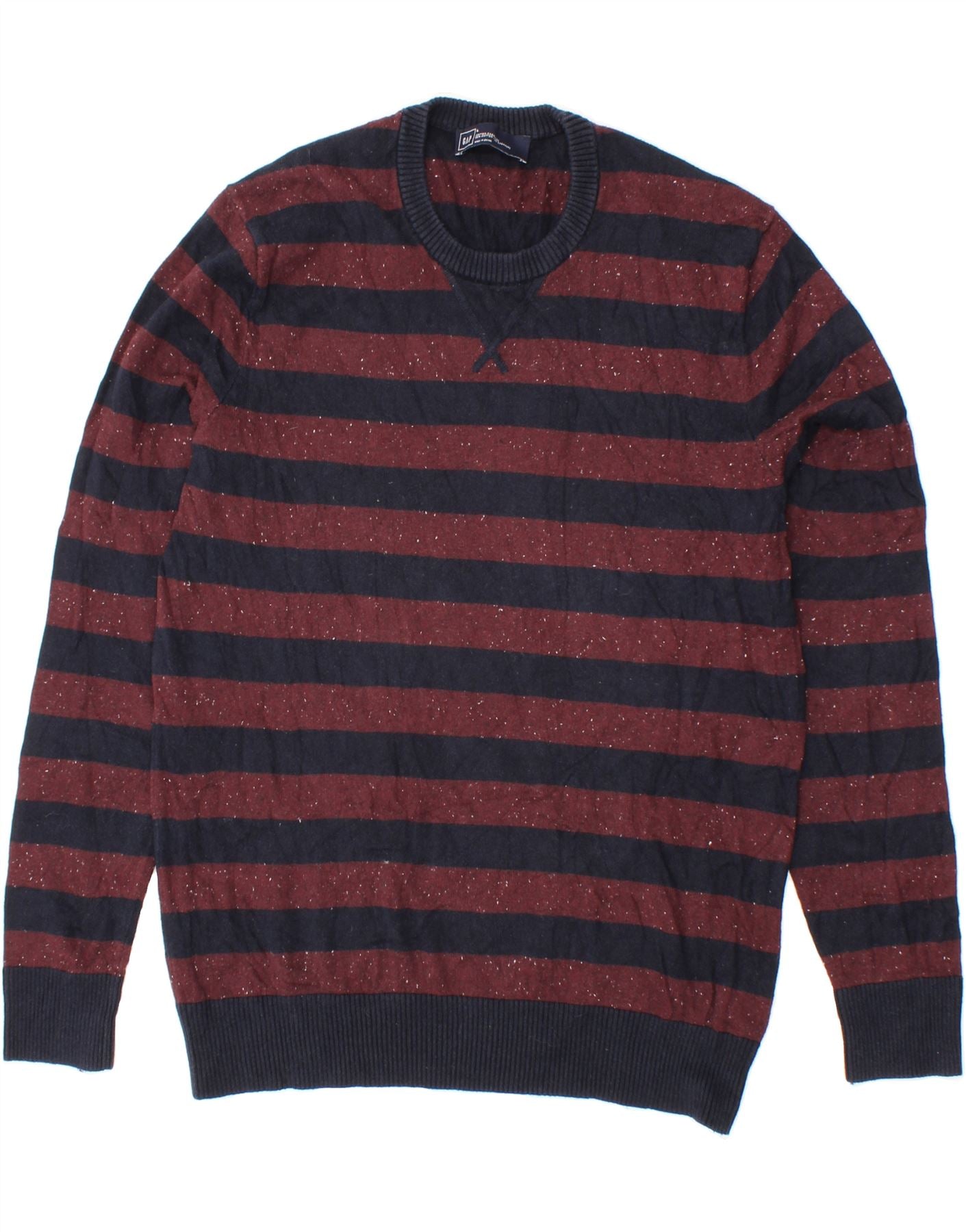 Image of GAP Mens Crew Neck Jumper Sweater Large Navy Blue Striped Cotton