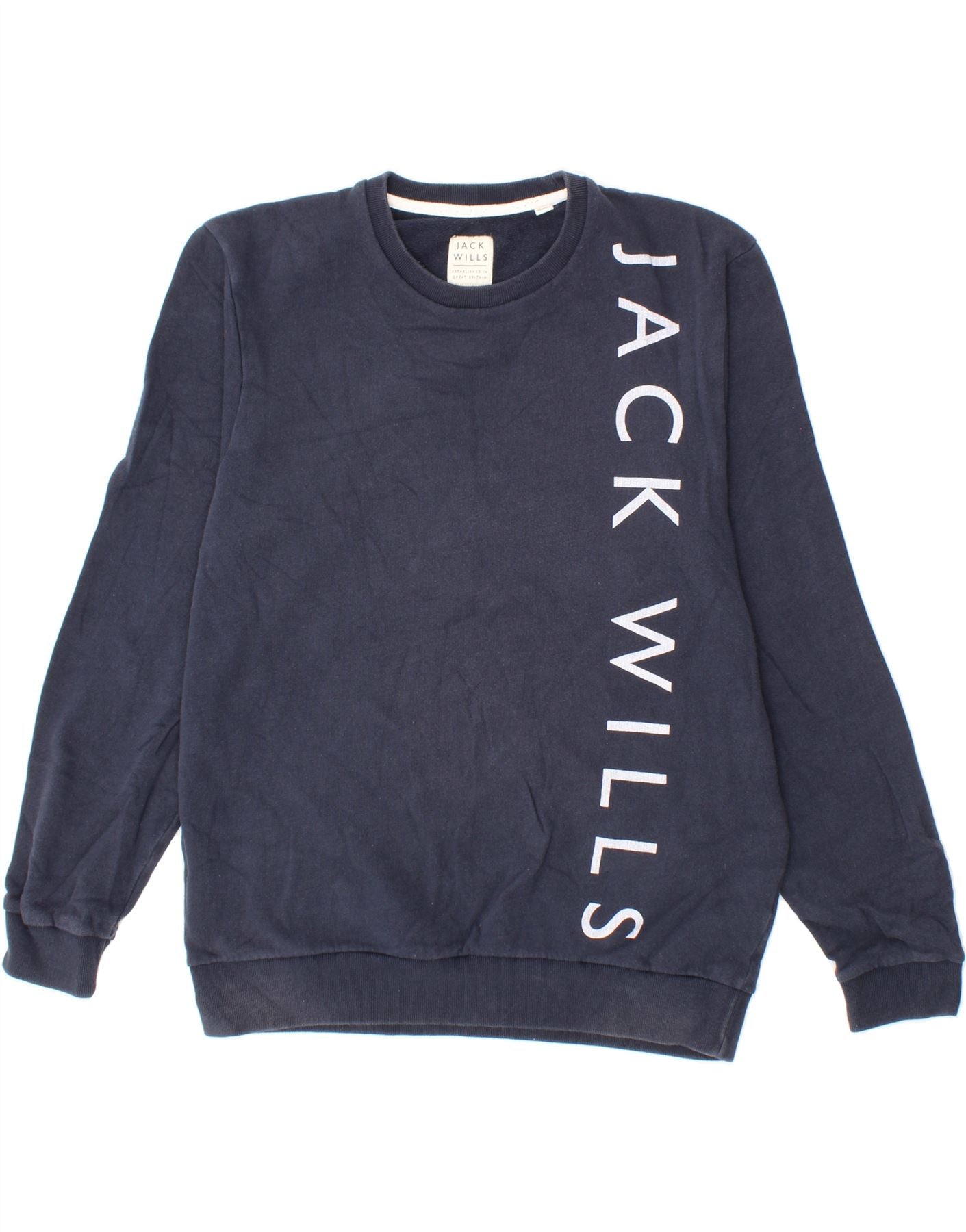 image of JACK WILLS Mens Graphic Sweatshirt Jumper Large Navy Blue Cotton